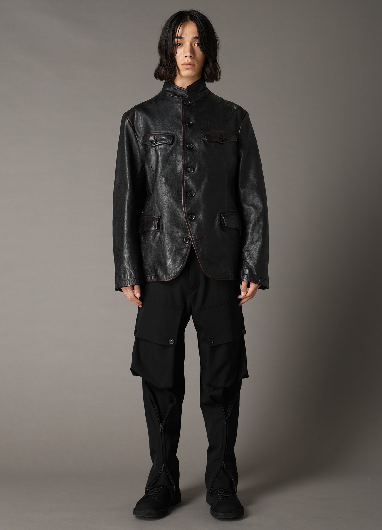 HORSE LEATHER STAND COLLAR JACKET