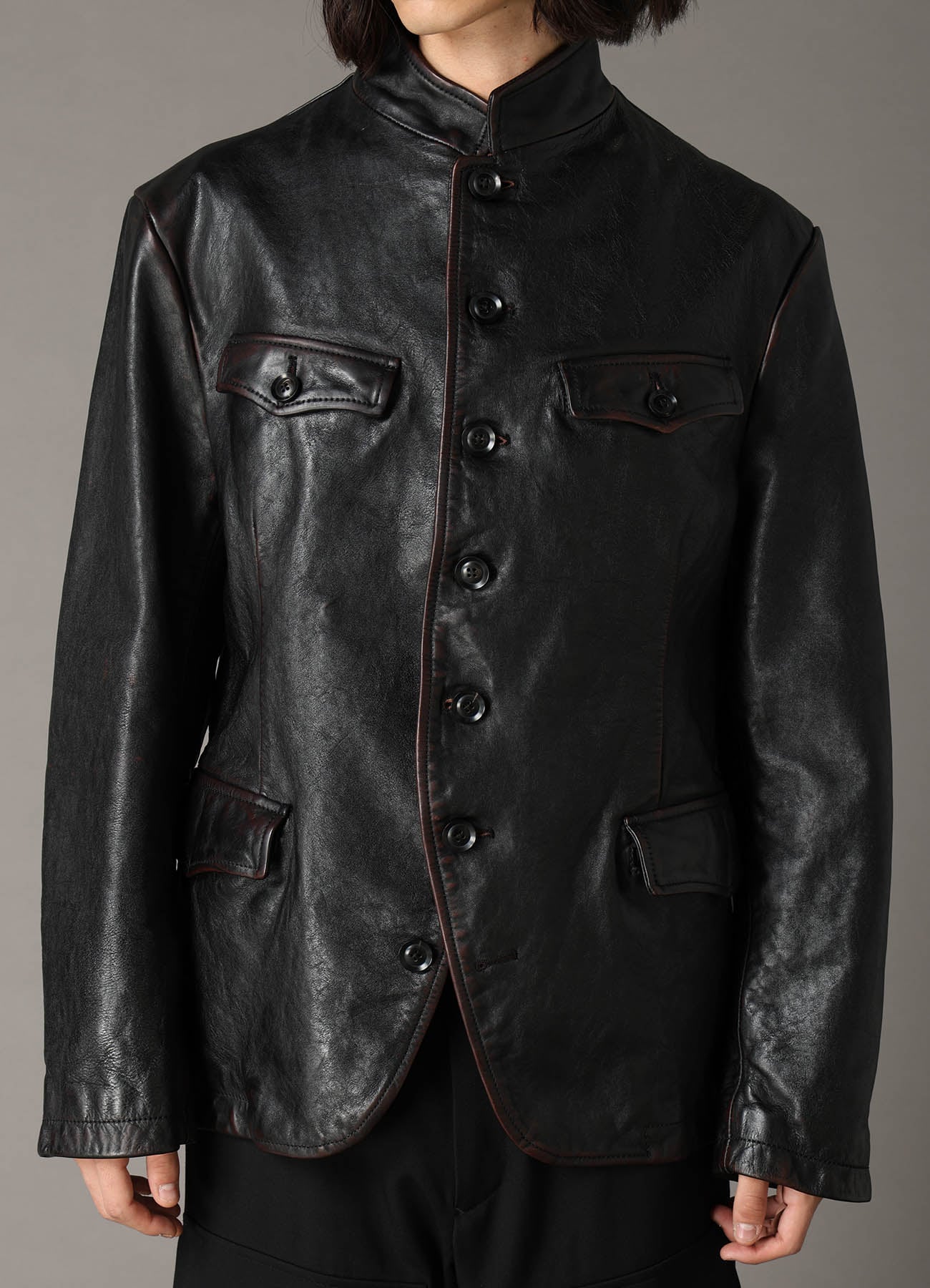 HORSE LEATHER STAND COLLAR JACKET