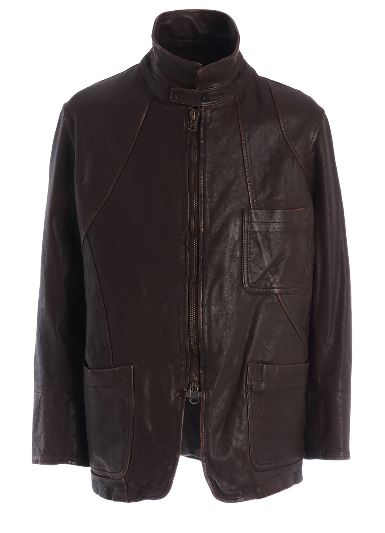 SHEEP LEATHER FRONT OPEN PANAL JACKET