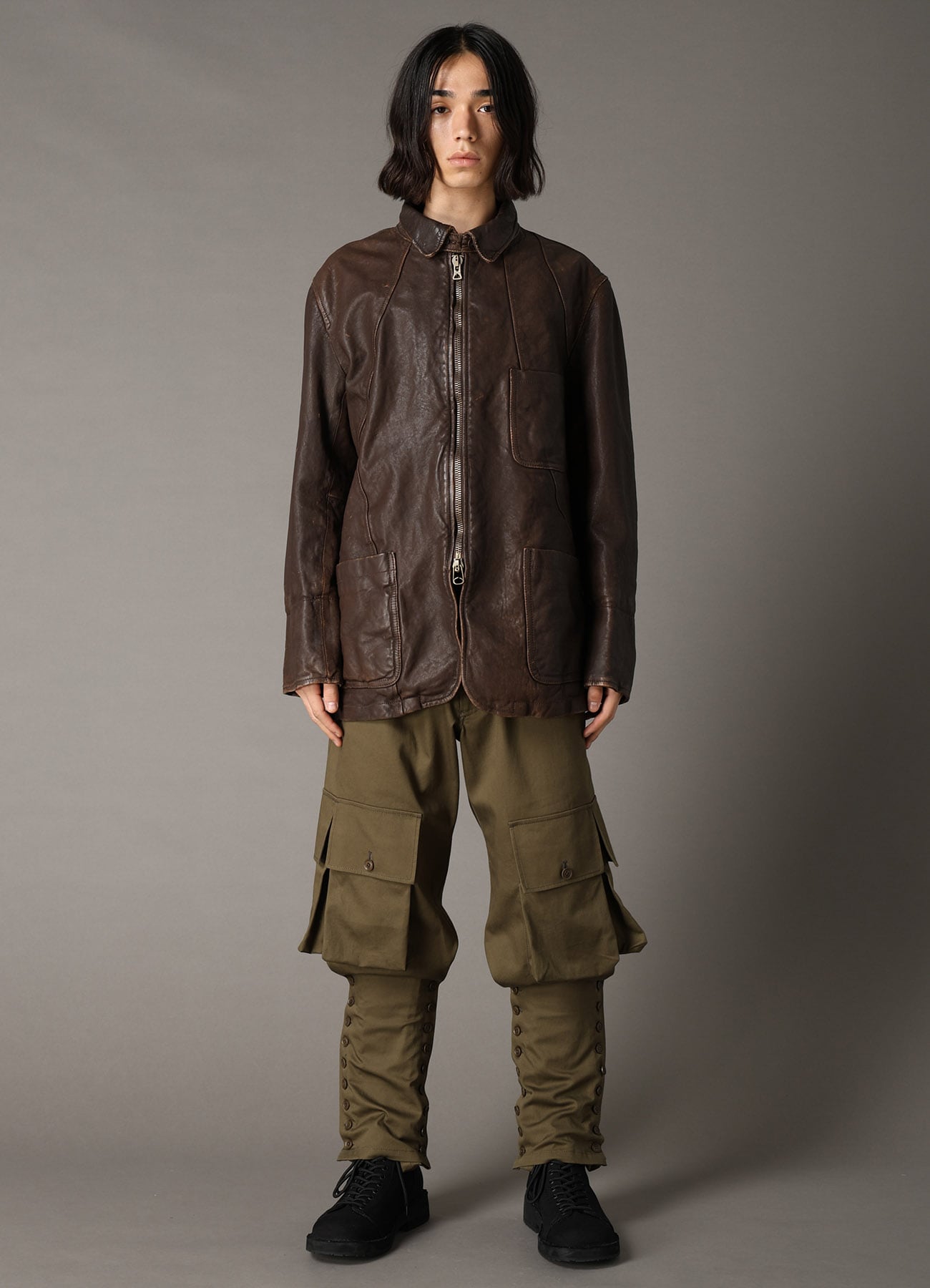 SHEEP LEATHER FRONT OPEN PANAL JACKET