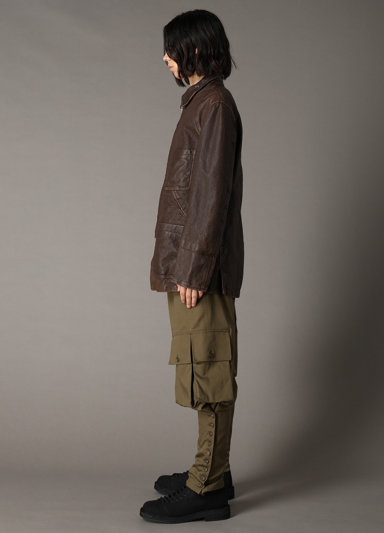 SHEEP LEATHER FRONT OPEN PANAL JACKET