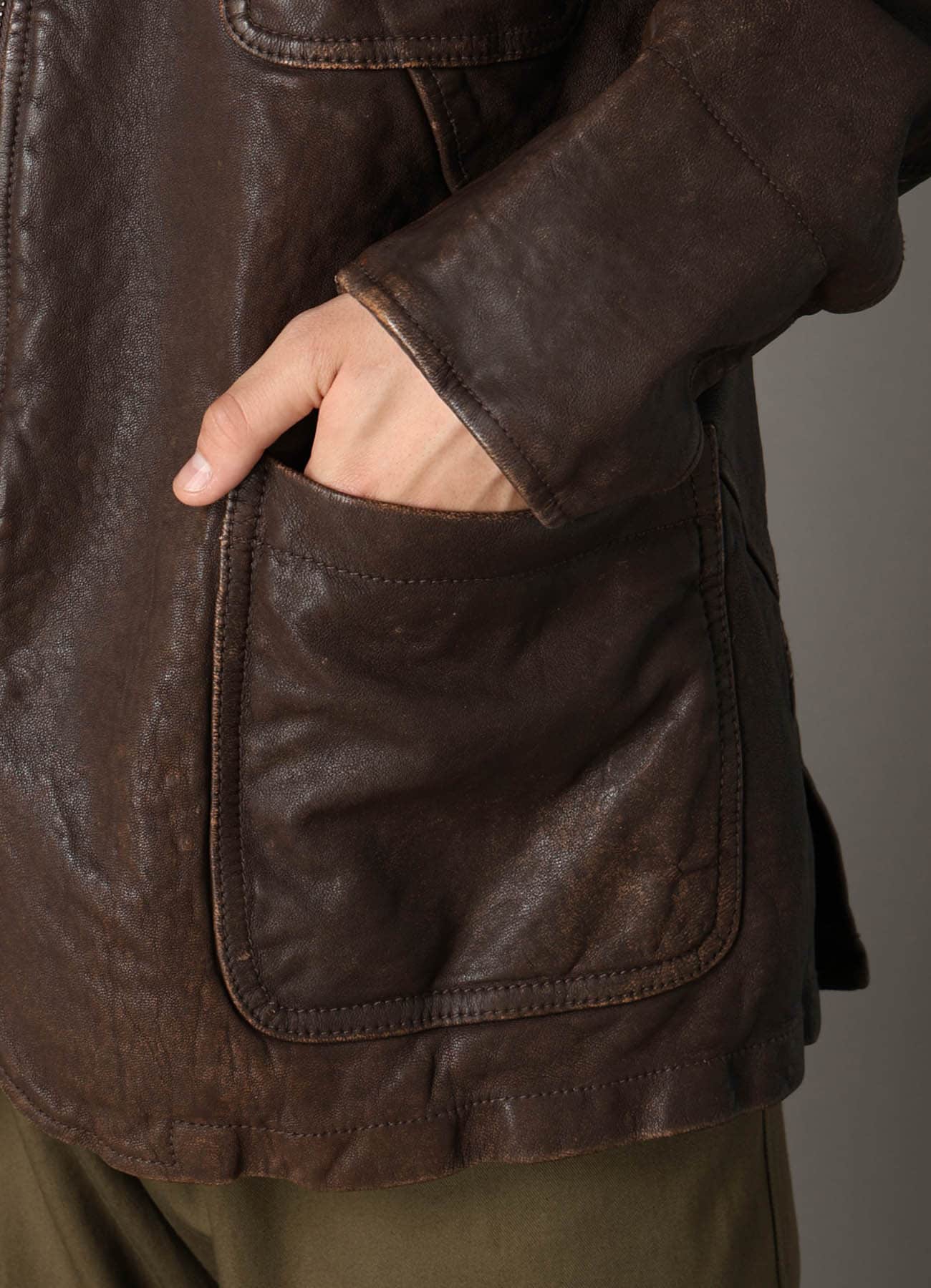 SHEEP LEATHER FRONT OPEN PANAL JACKET