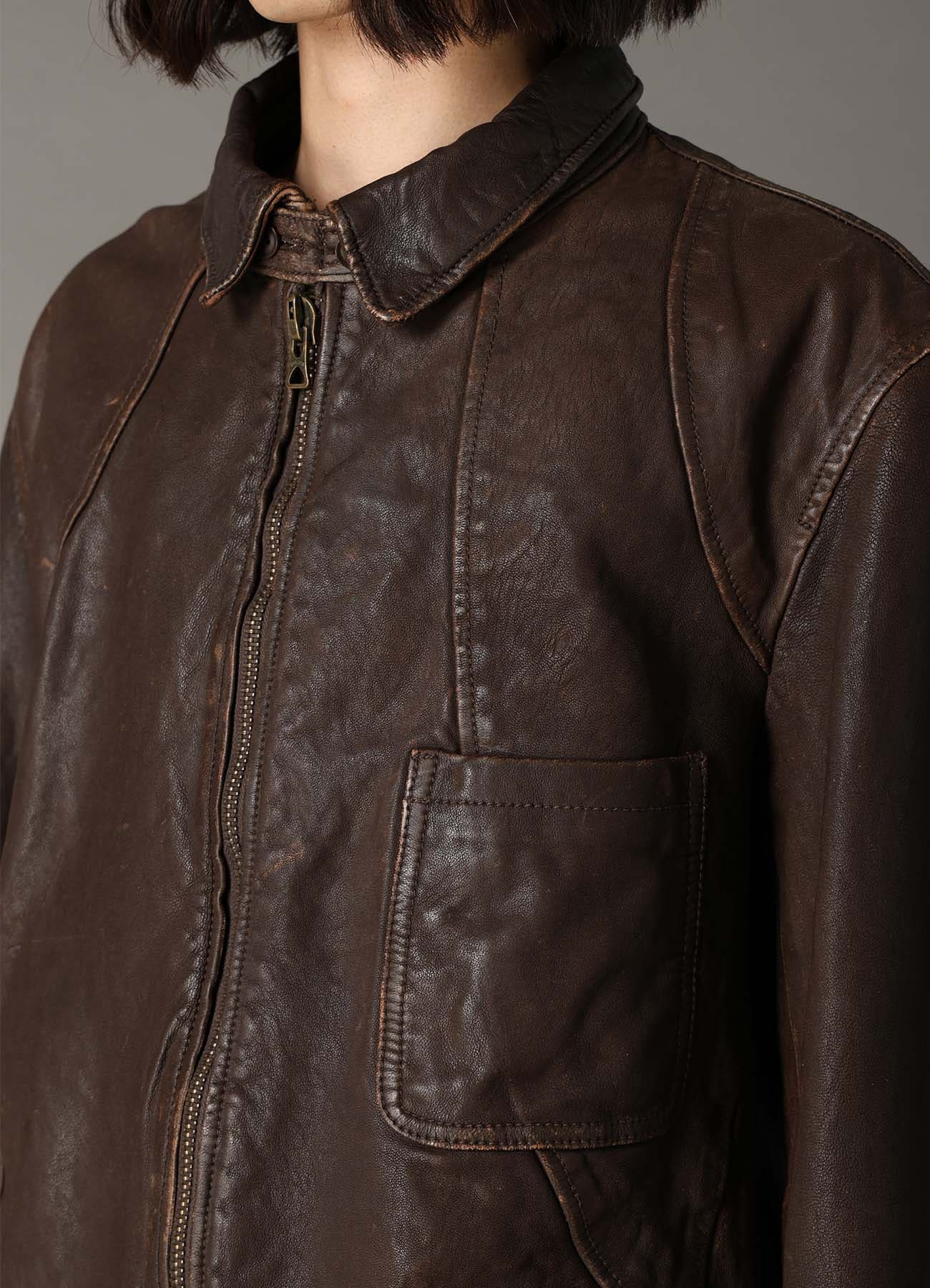 SHEEP LEATHER FRONT OPEN PANAL JACKET