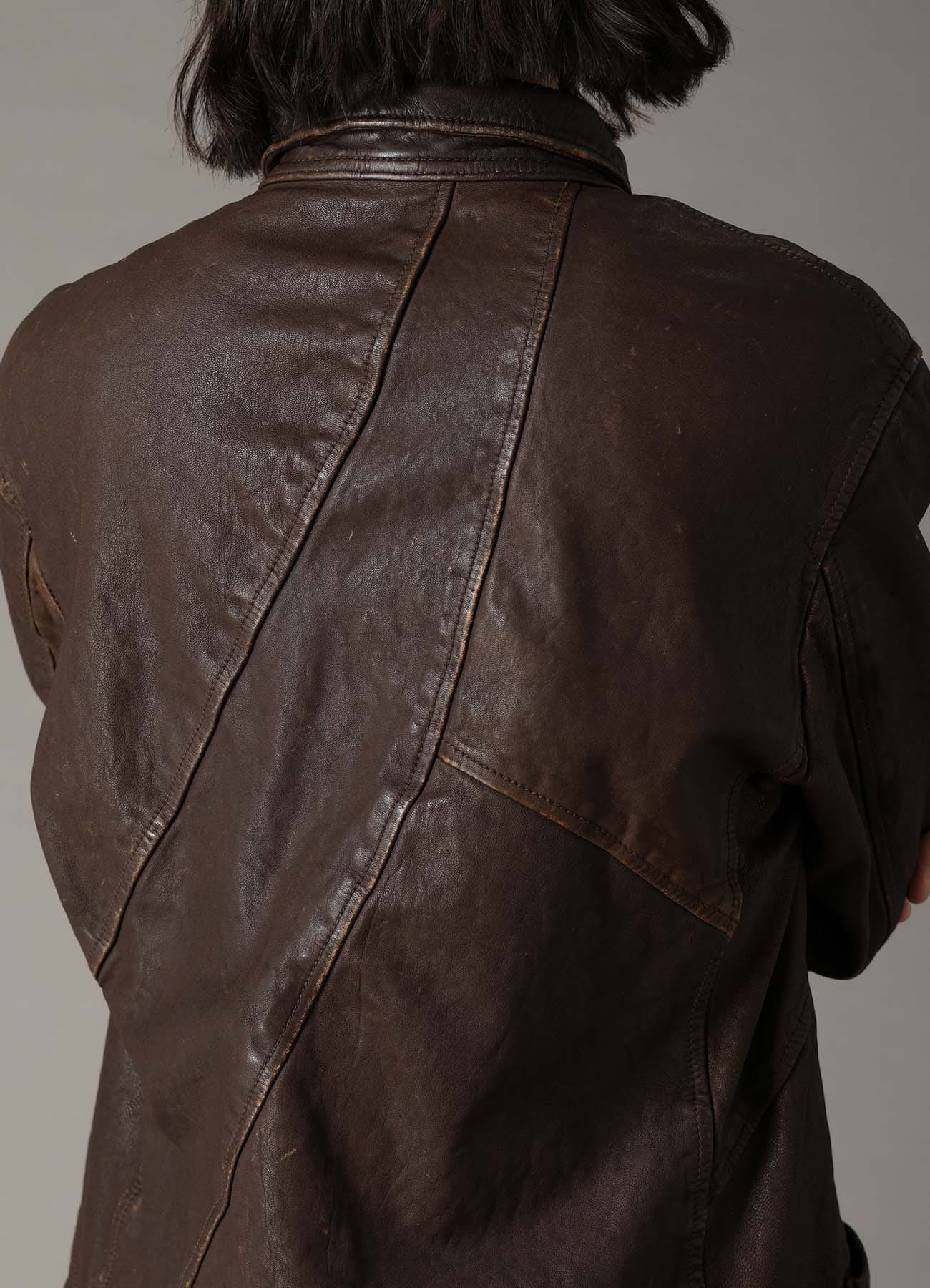 SHEEP LEATHER FRONT OPEN PANAL JACKET