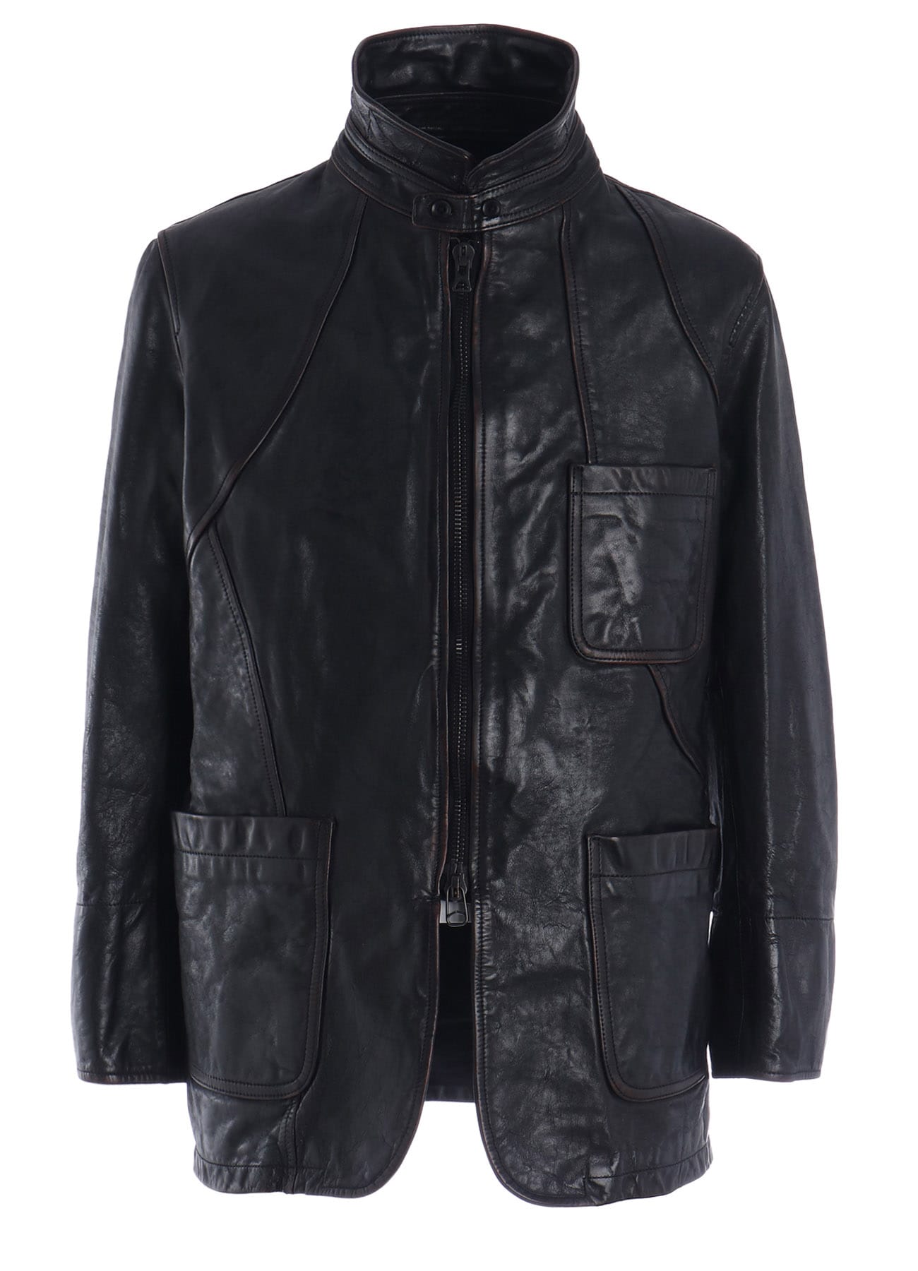 HORSE LEATHER FRONT OPEN PANAL JACKET