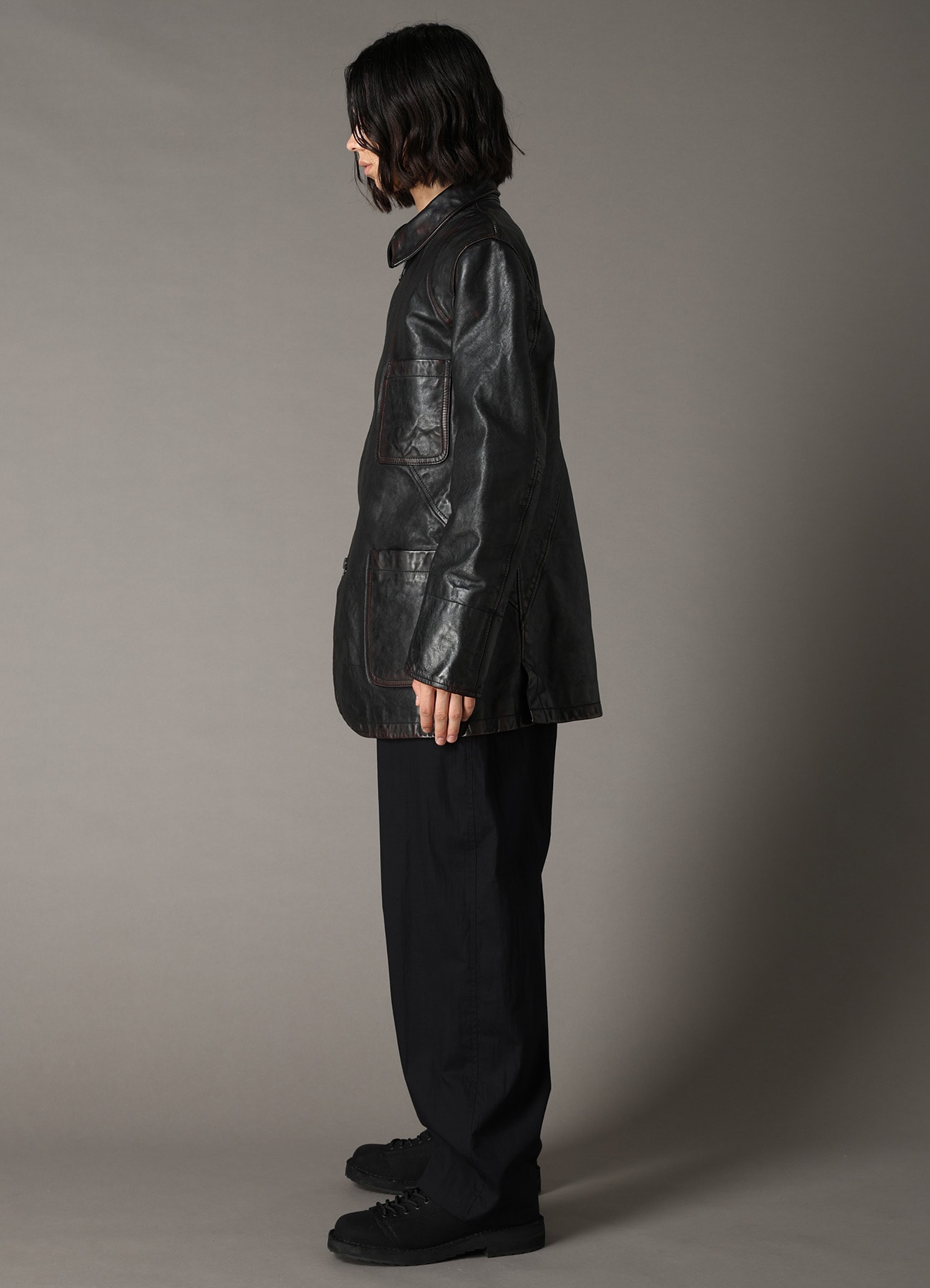 HORSE LEATHER FRONT OPEN PANAL JACKET