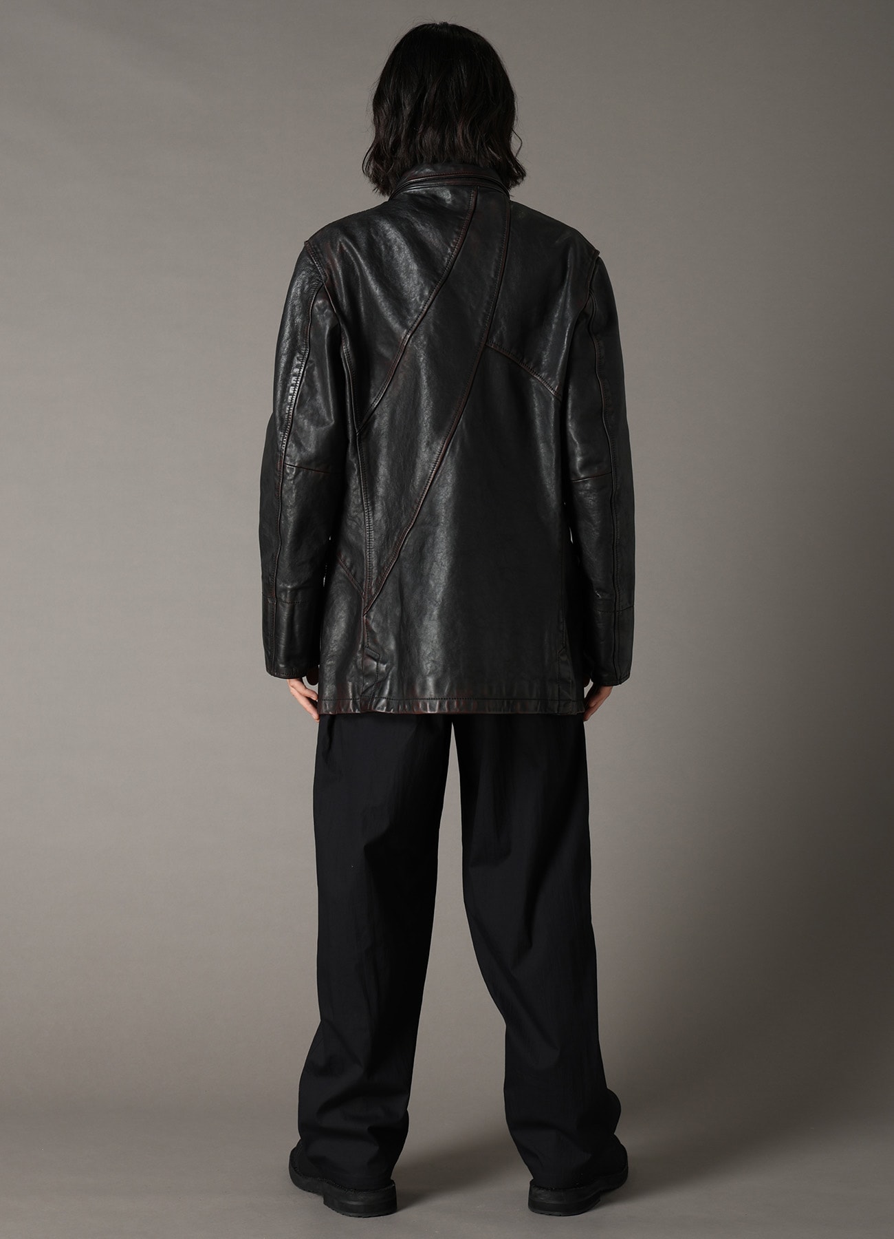 HORSE LEATHER FRONT OPEN PANAL JACKET