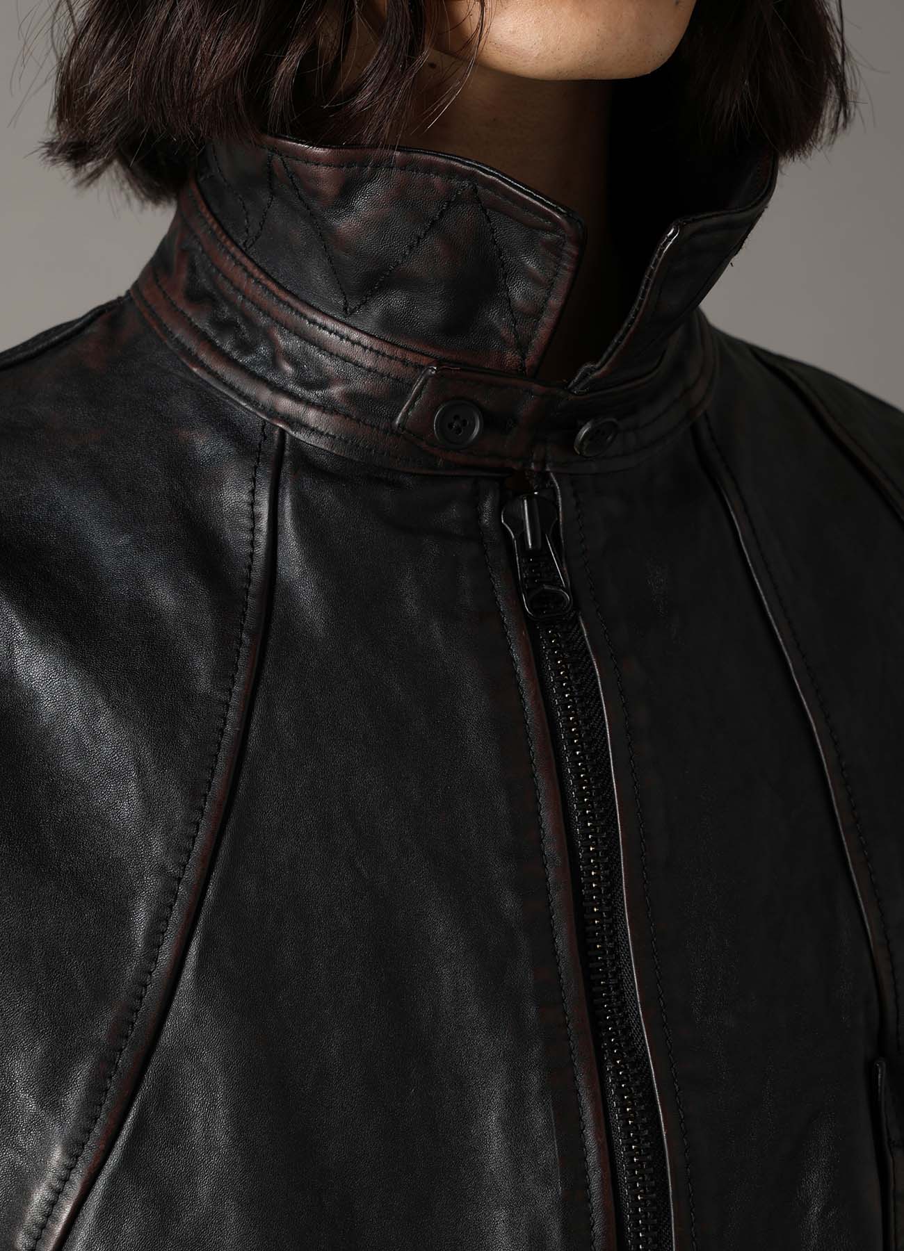 HORSE LEATHER FRONT OPEN PANAL JACKET