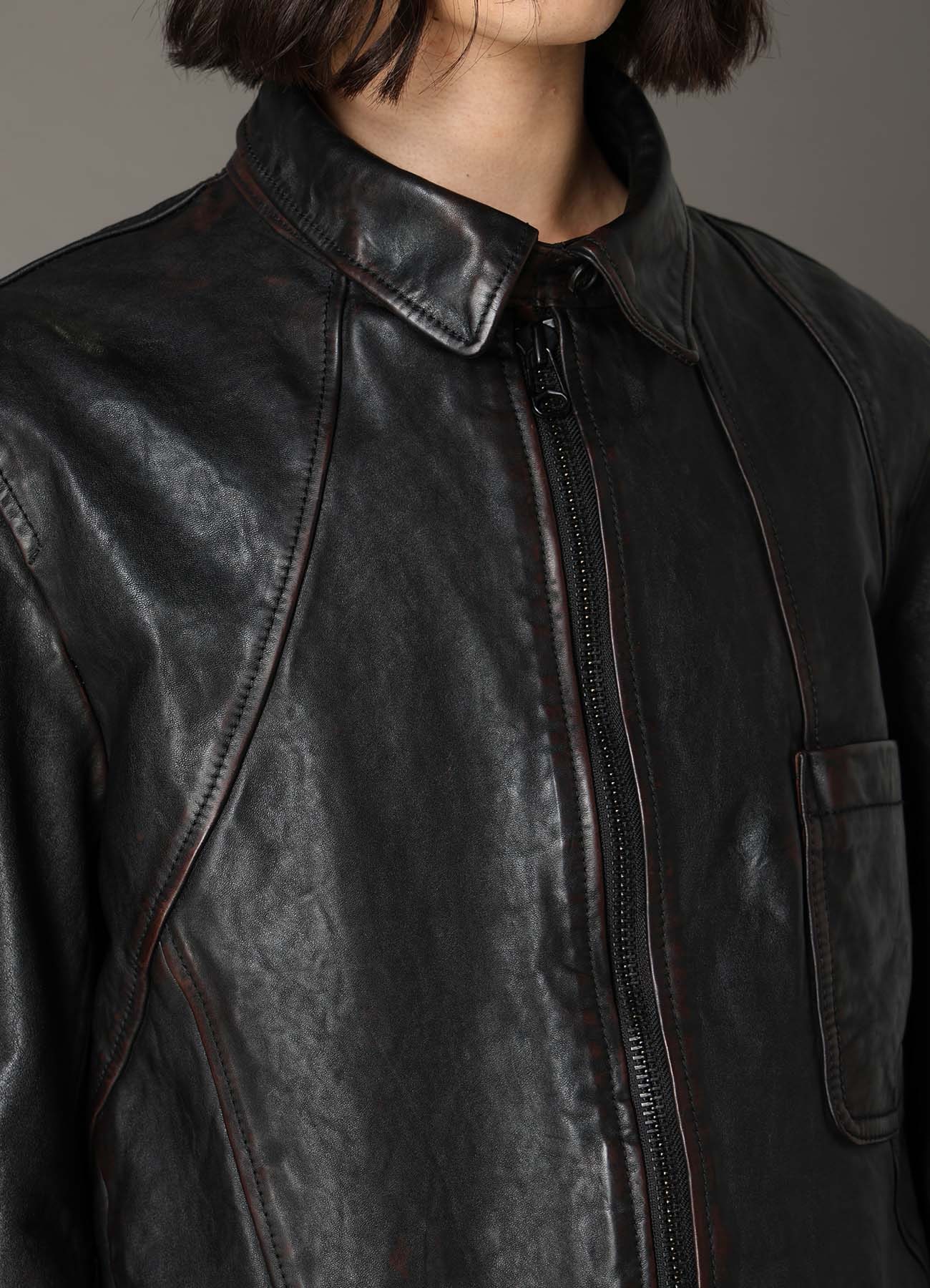 HORSE LEATHER FRONT OPEN PANAL JACKET