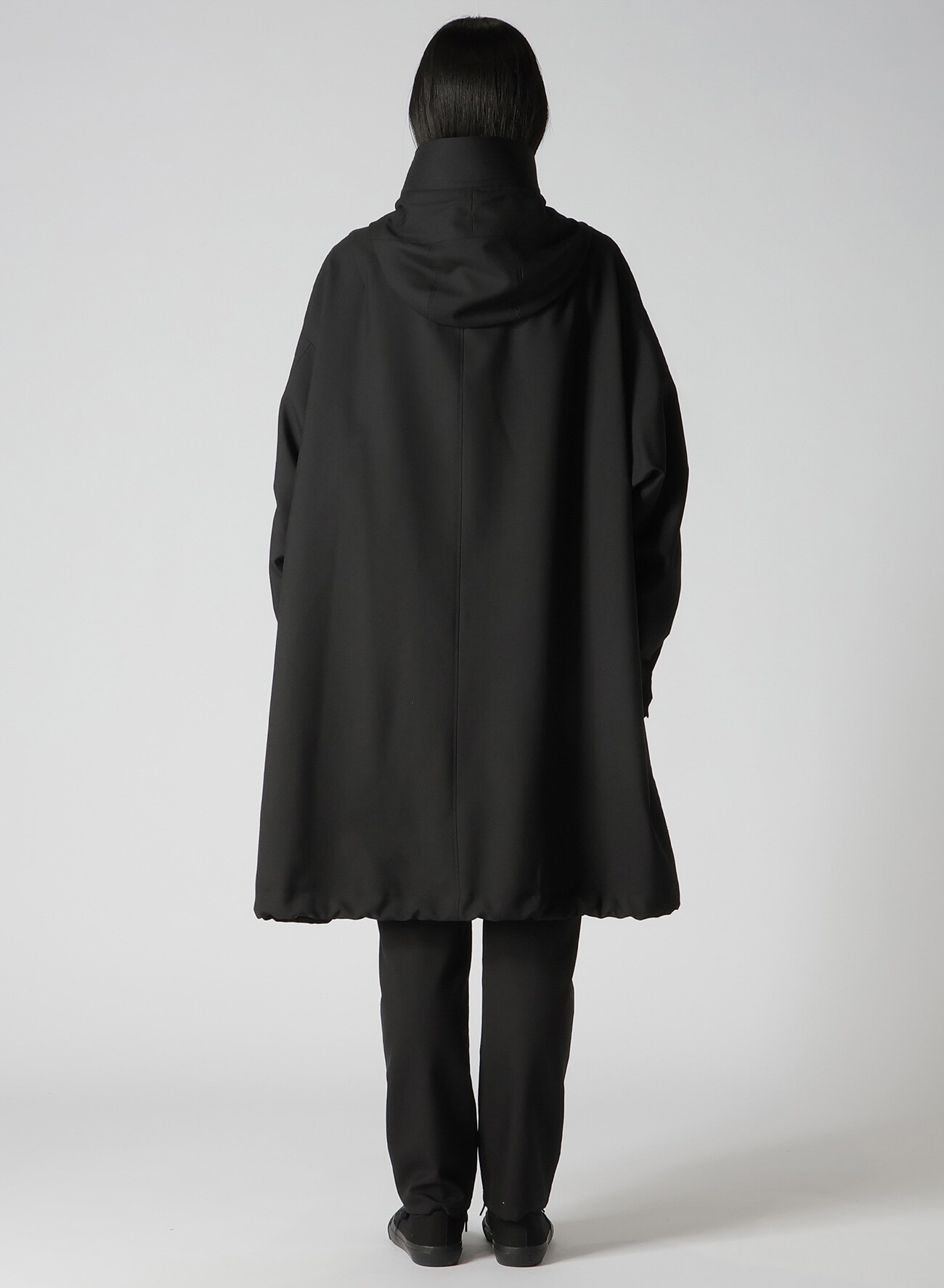 WOOL/POLYESTER GABARDINE HIGH NECK HOODED MODS COAT