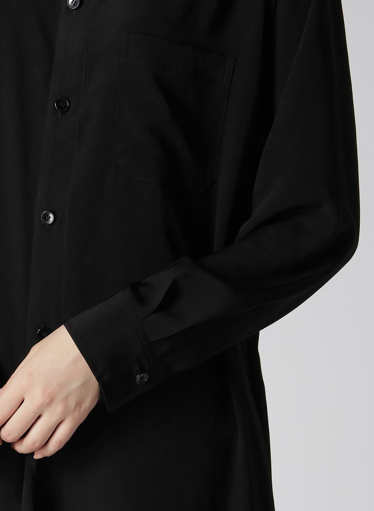 TRIACETATE/POLYESTER CREPE de CHINE LEFT FRONT DRAPED DRESS SHIRT