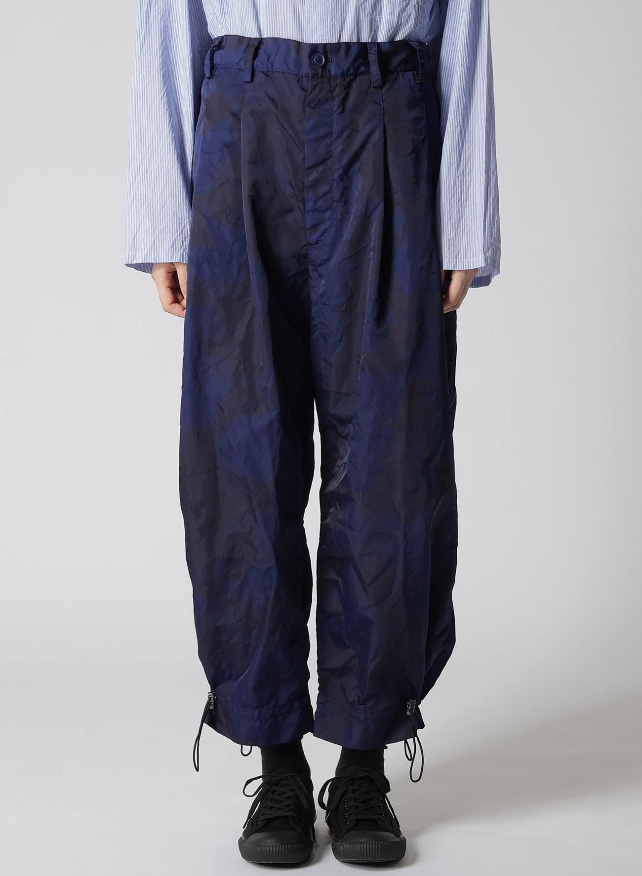 SPECK DYED NYLON CROSS TWO TUCK DRAWCORD PANTS(FREE SIZE NAVY 