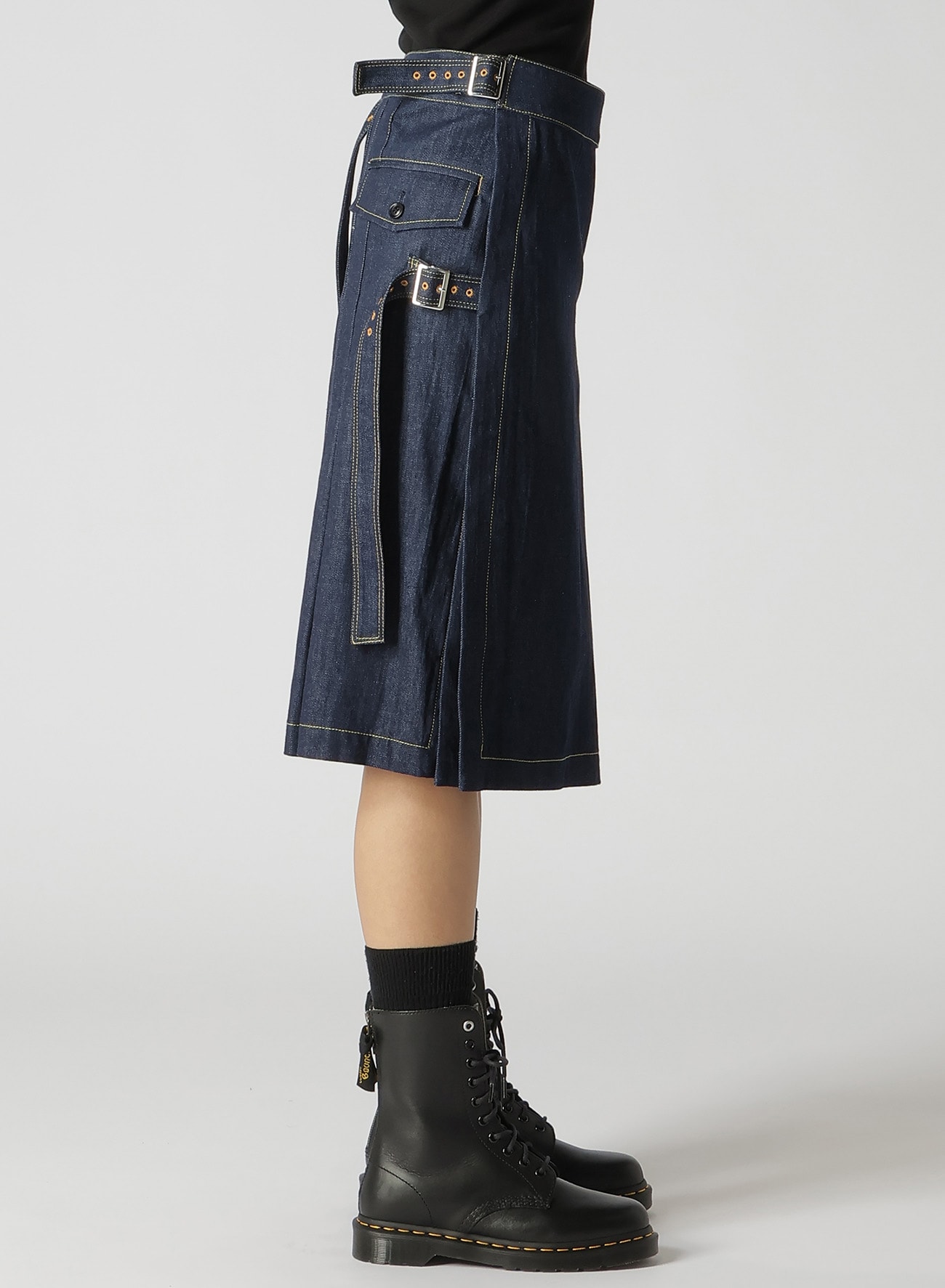 8OZ UNEVEN THREAD DENIM WRAPPED TUCK SKIRT(XS BLUE): Ground Y｜THE 