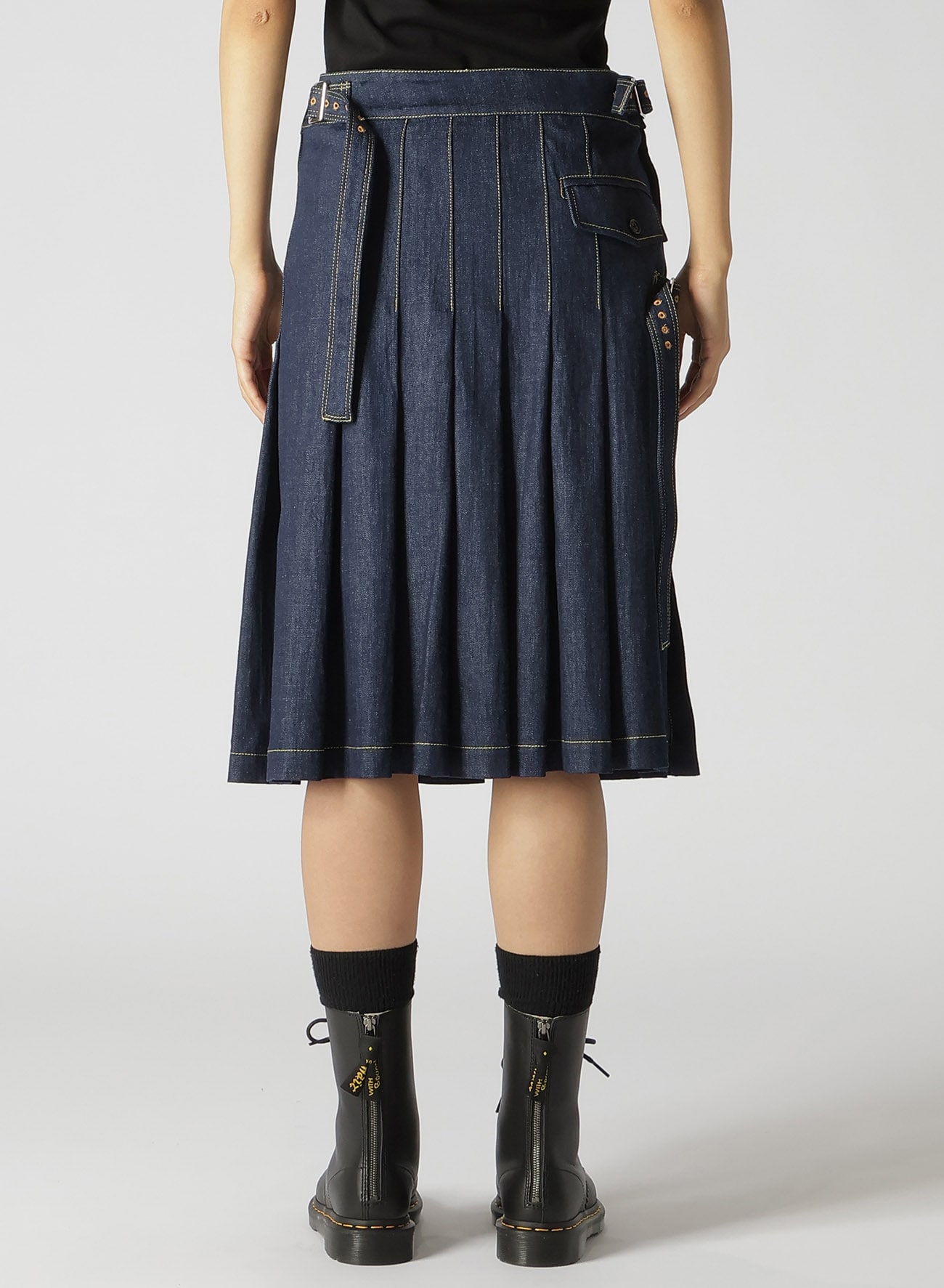 8OZ UNEVEN THREAD DENIM WRAPPED TUCK SKIRT(XS BLUE): Ground Y｜THE 