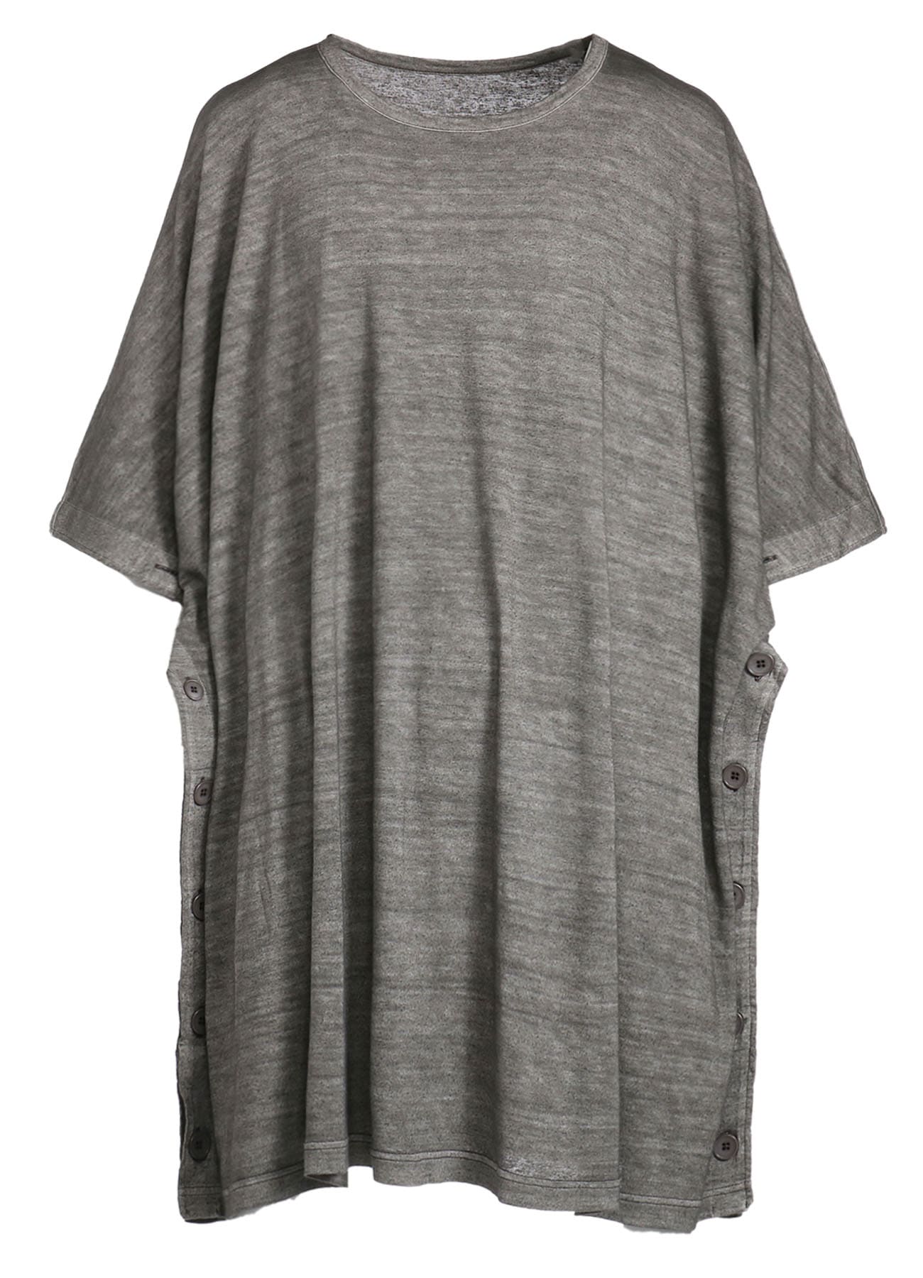 SUMI INK-DYED LINEN JERSEY SIDE BUTTON HALF SLEEVE BIG T-SHIRT