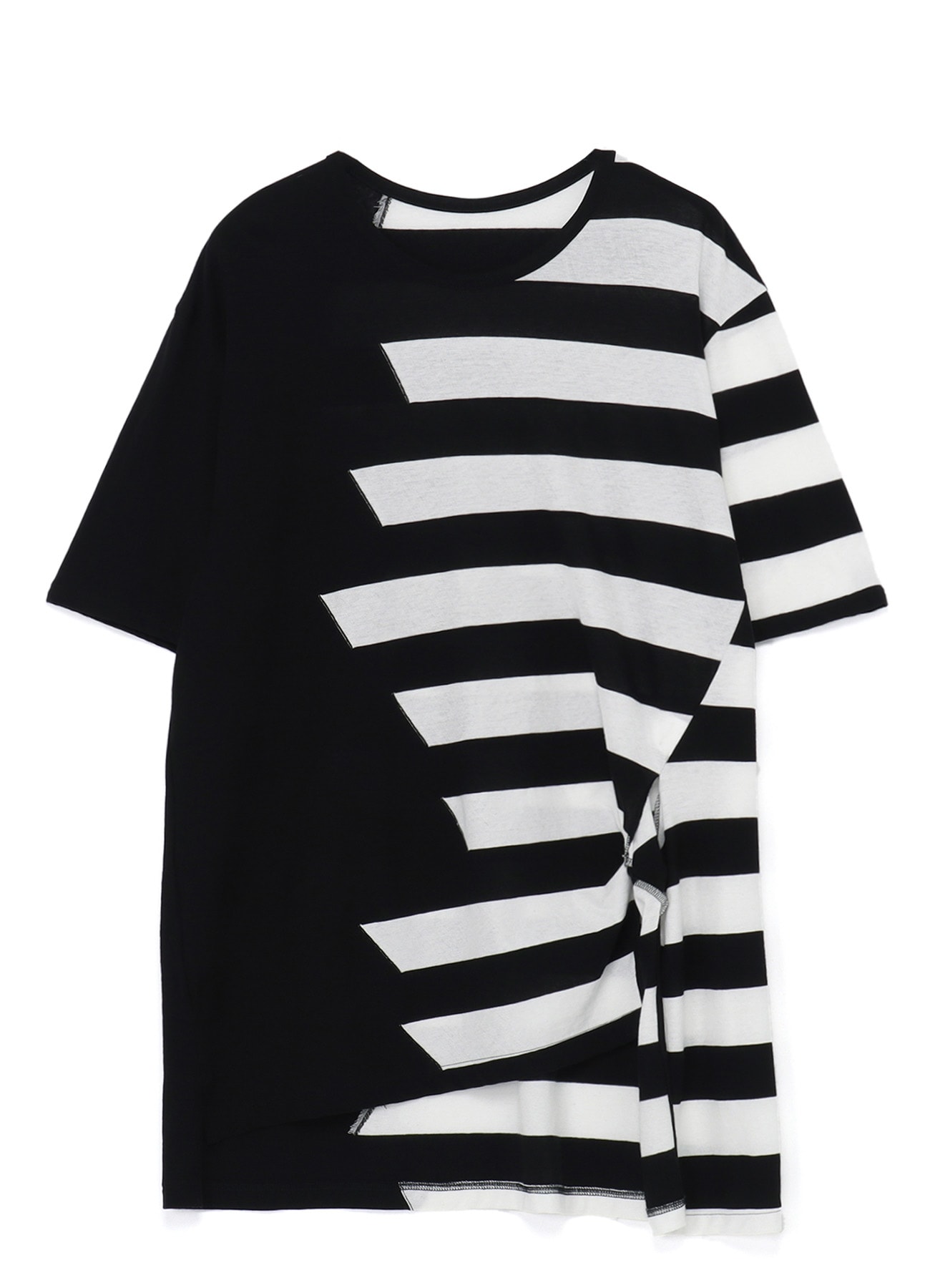 RANDOM STRIPE B LEFT TWISTED HALF SLEEVE T-SHIRT(FREE SIZE BLK X 