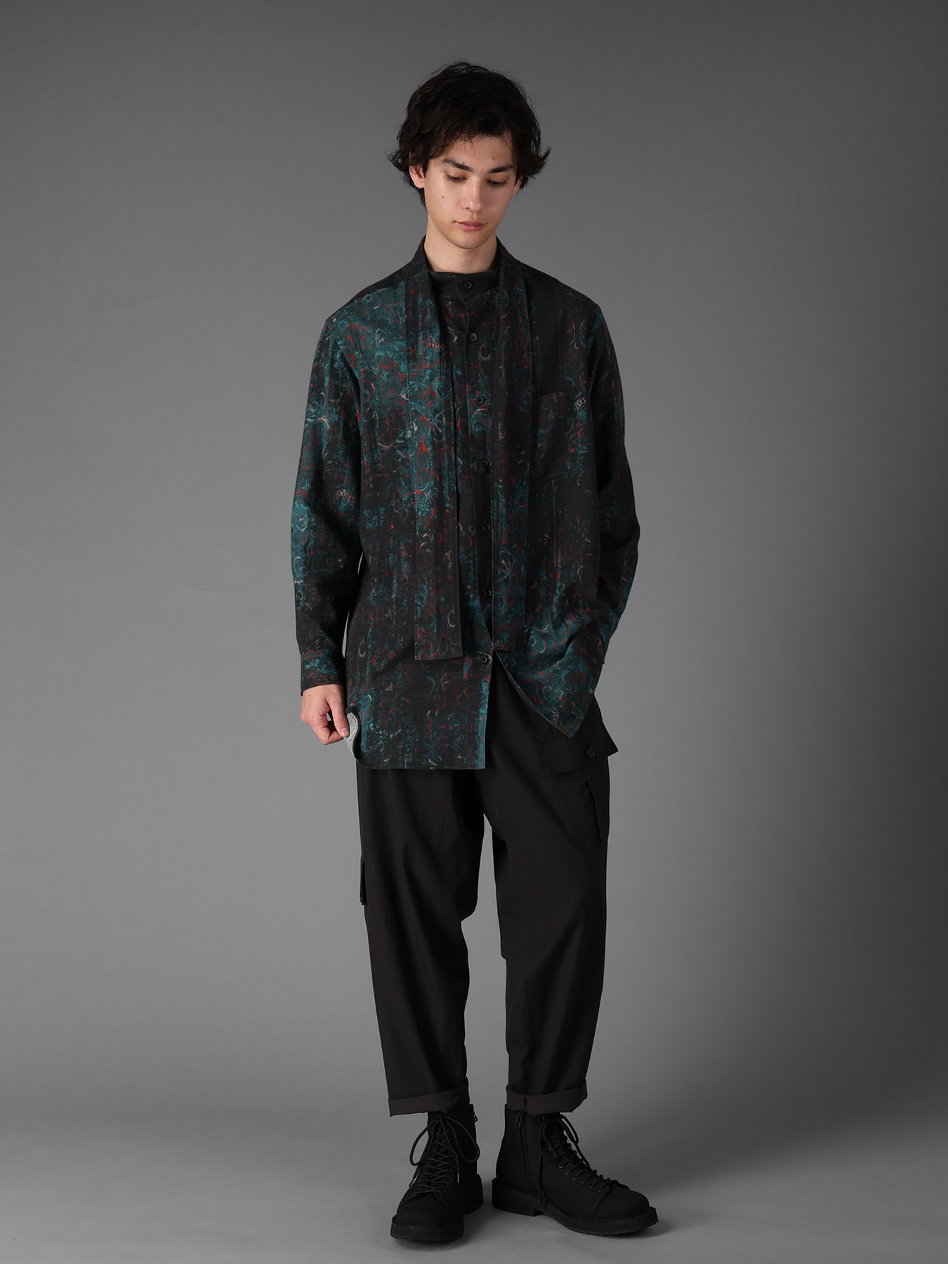 COTTON WOOL VIYELLA PAISLEY PATTERN BOW TIE COLLAR SHIRT