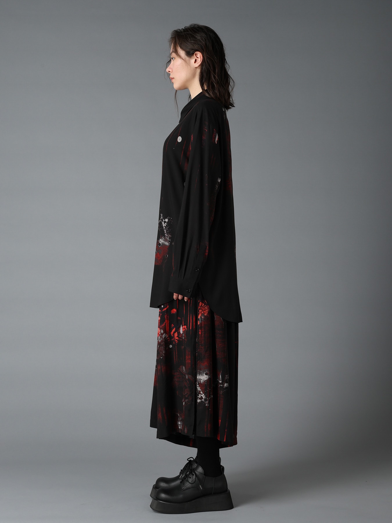 RAYON FLORAL STRIPED BIG SHIRT