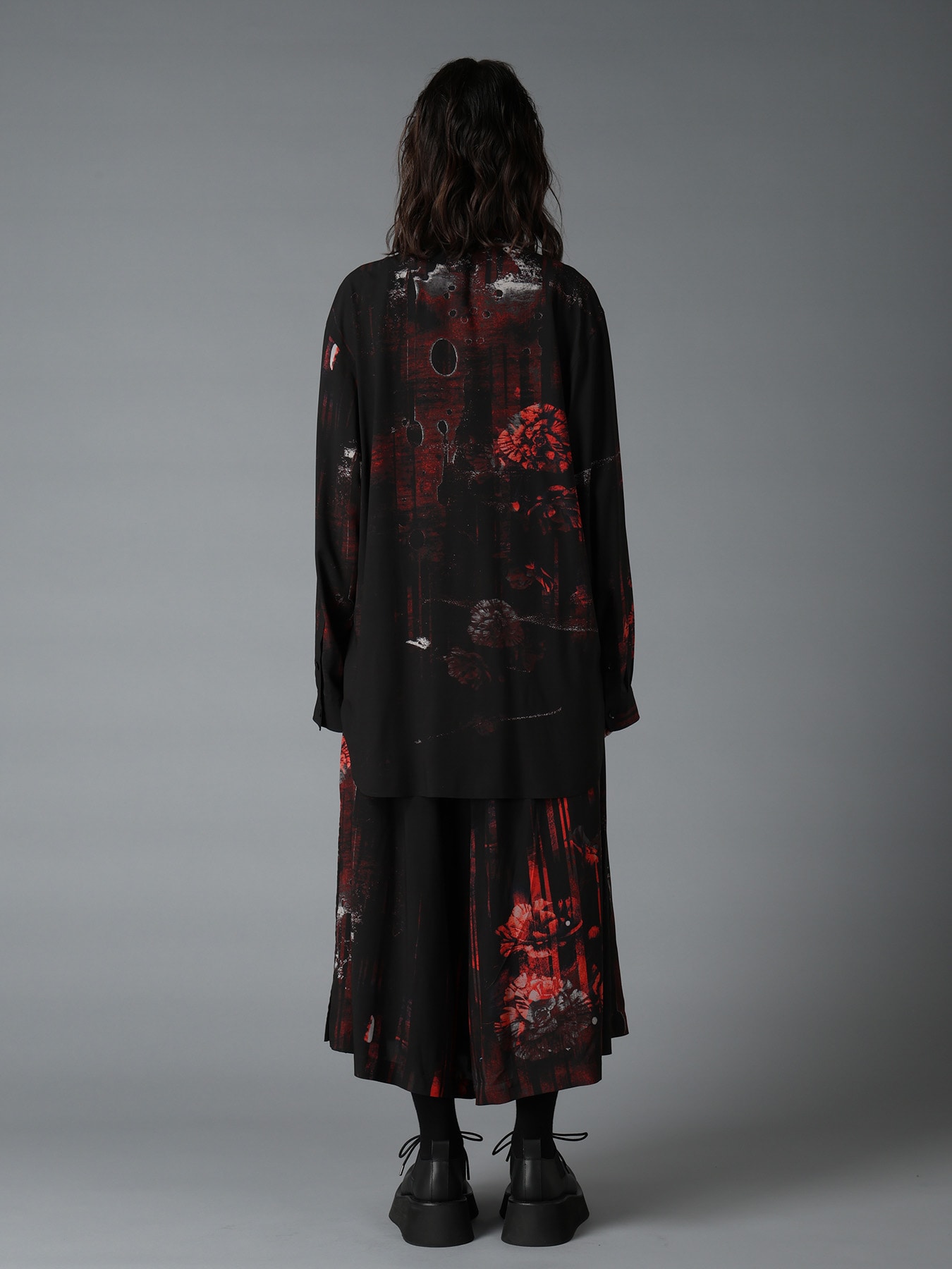 RAYON FLORAL STRIPED BIG SHIRT
