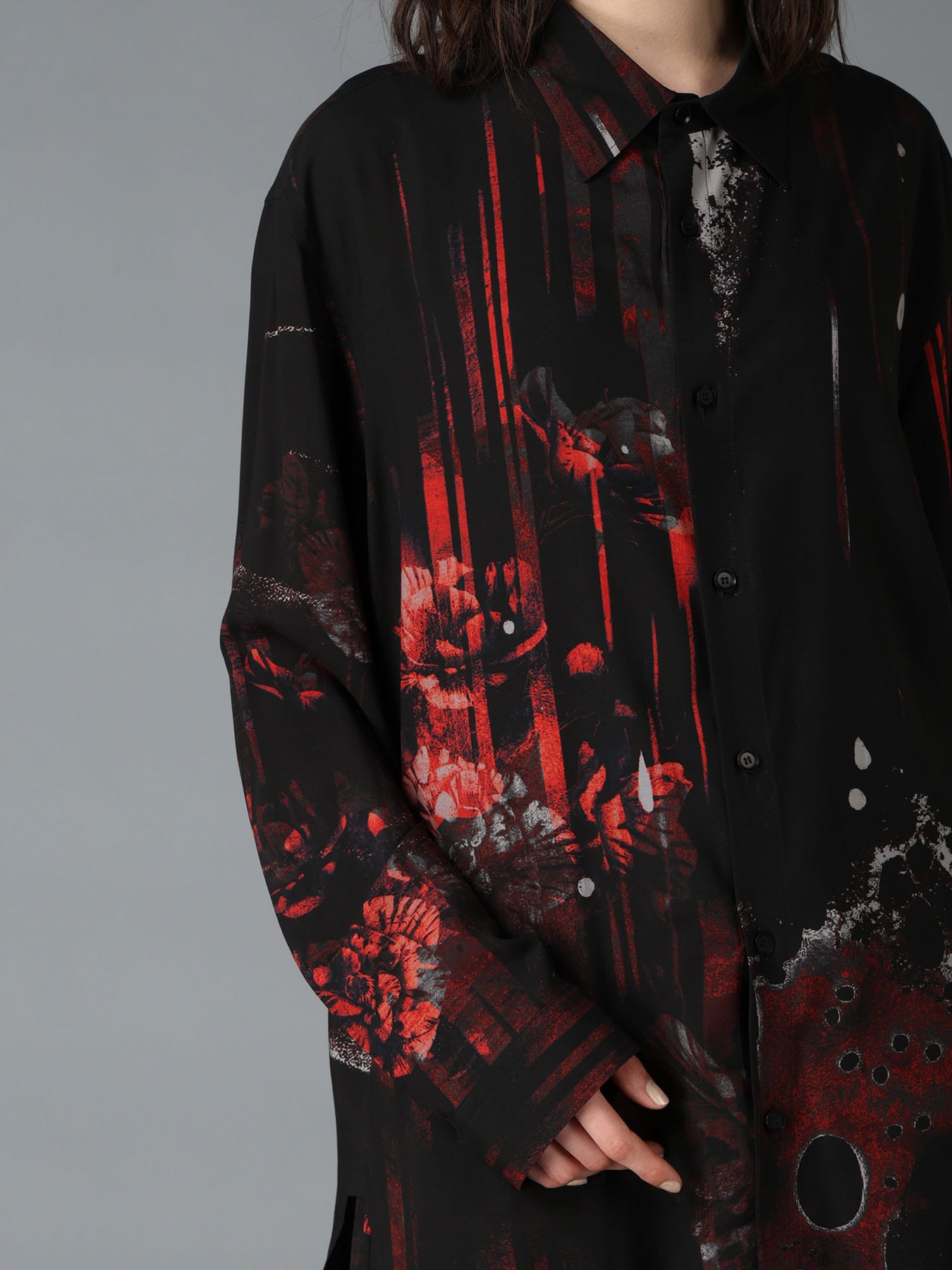 RAYON FLORAL STRIPED BIG SHIRT
