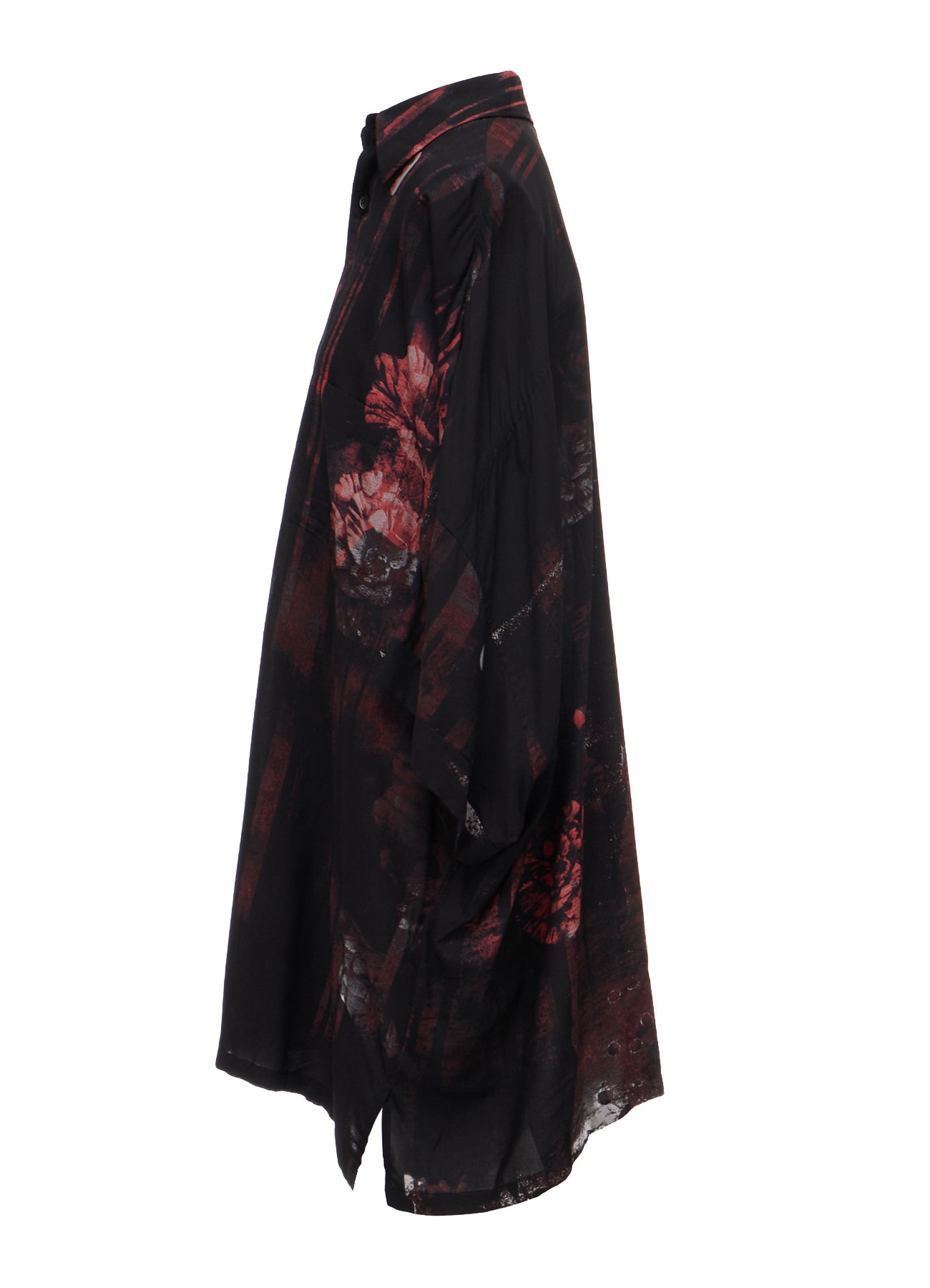 RAYON FLORAL STRIPED FRONT DOLMAN BIG SHIRT