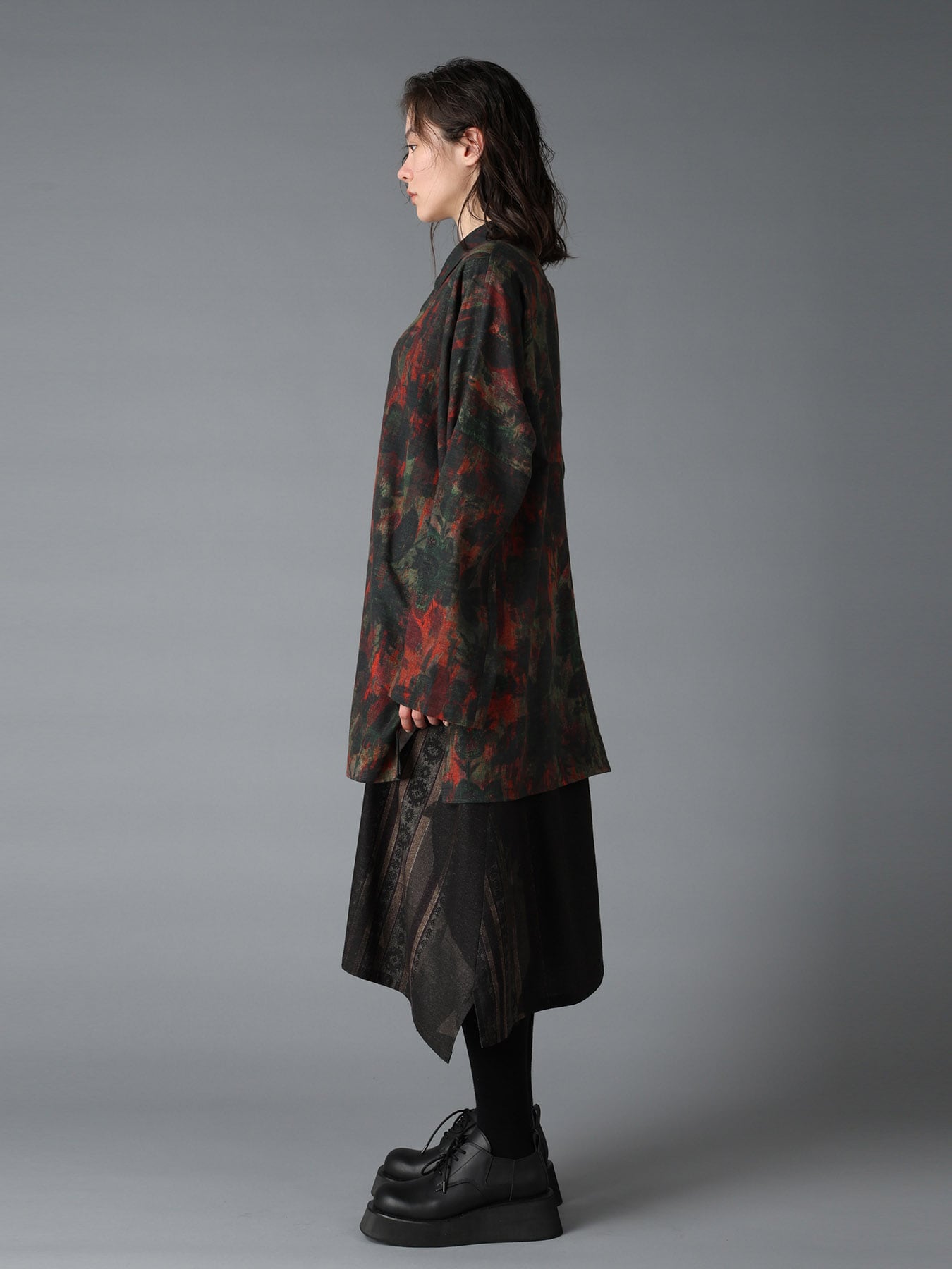 COTTON WOOL VIYELLA SHADOW FLORAL PATTERN DOLMAN SHIRT