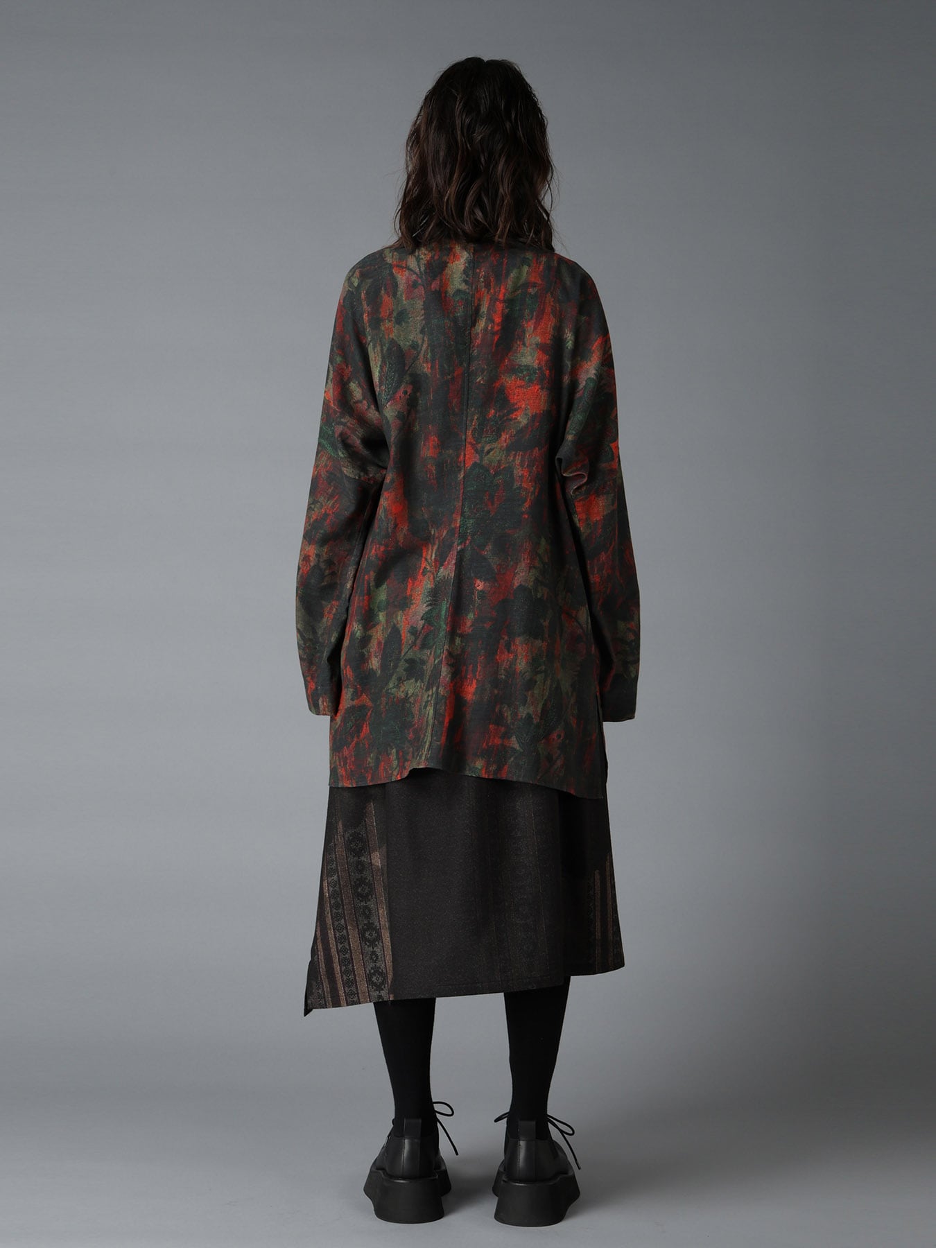COTTON WOOL VIYELLA SHADOW FLORAL PATTERN DOLMAN SHIRT