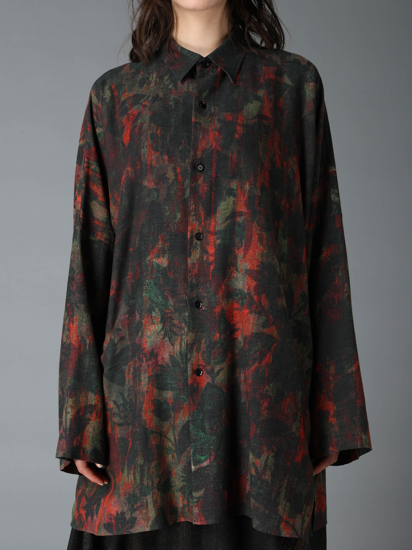COTTON WOOL VIYELLA SHADOW FLORAL PATTERN DOLMAN SHIRT