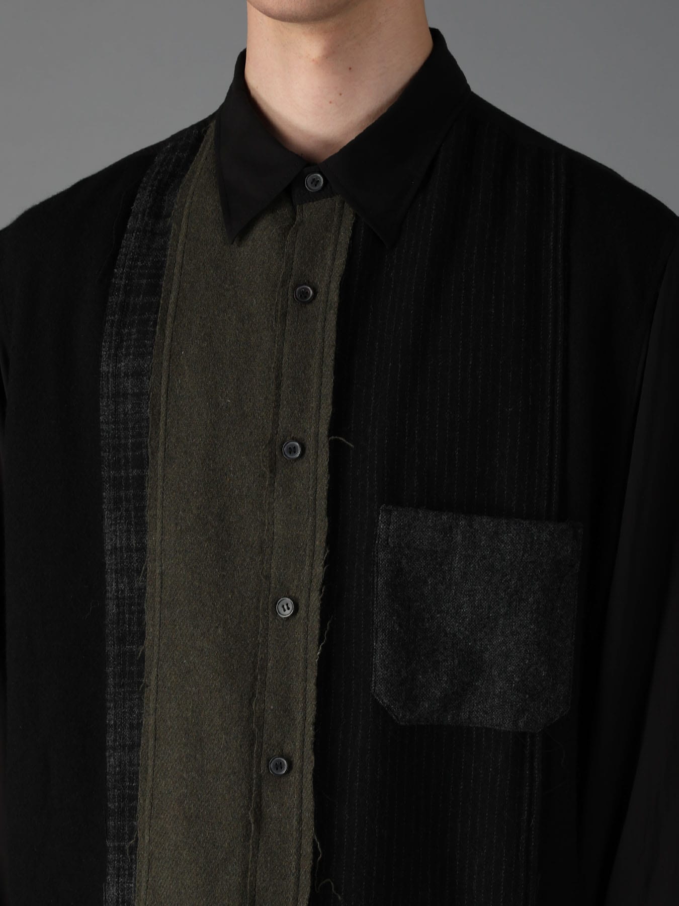 SWITCHING MATERIAL PATCHWORK SHIRT