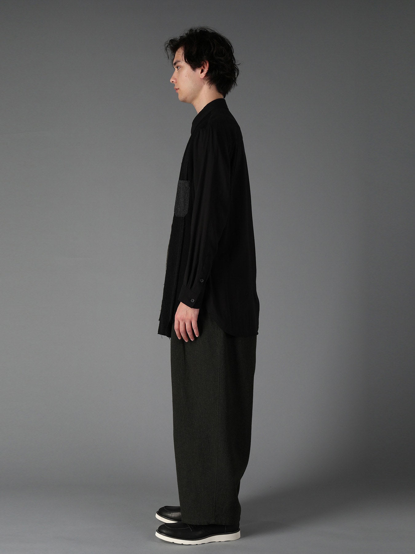 SWITCHING MATERIAL PATCHWORK SHIRT