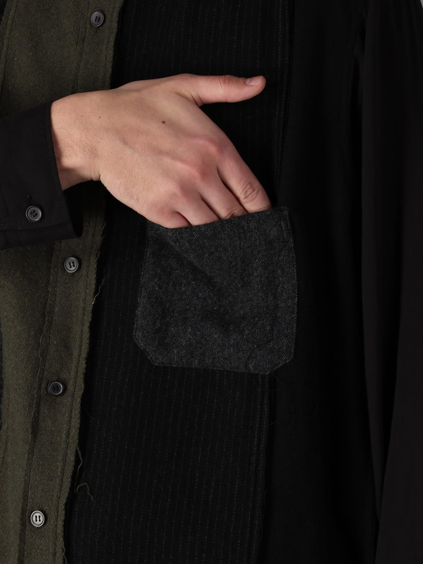 SWITCHING MATERIAL PATCHWORK SHIRT