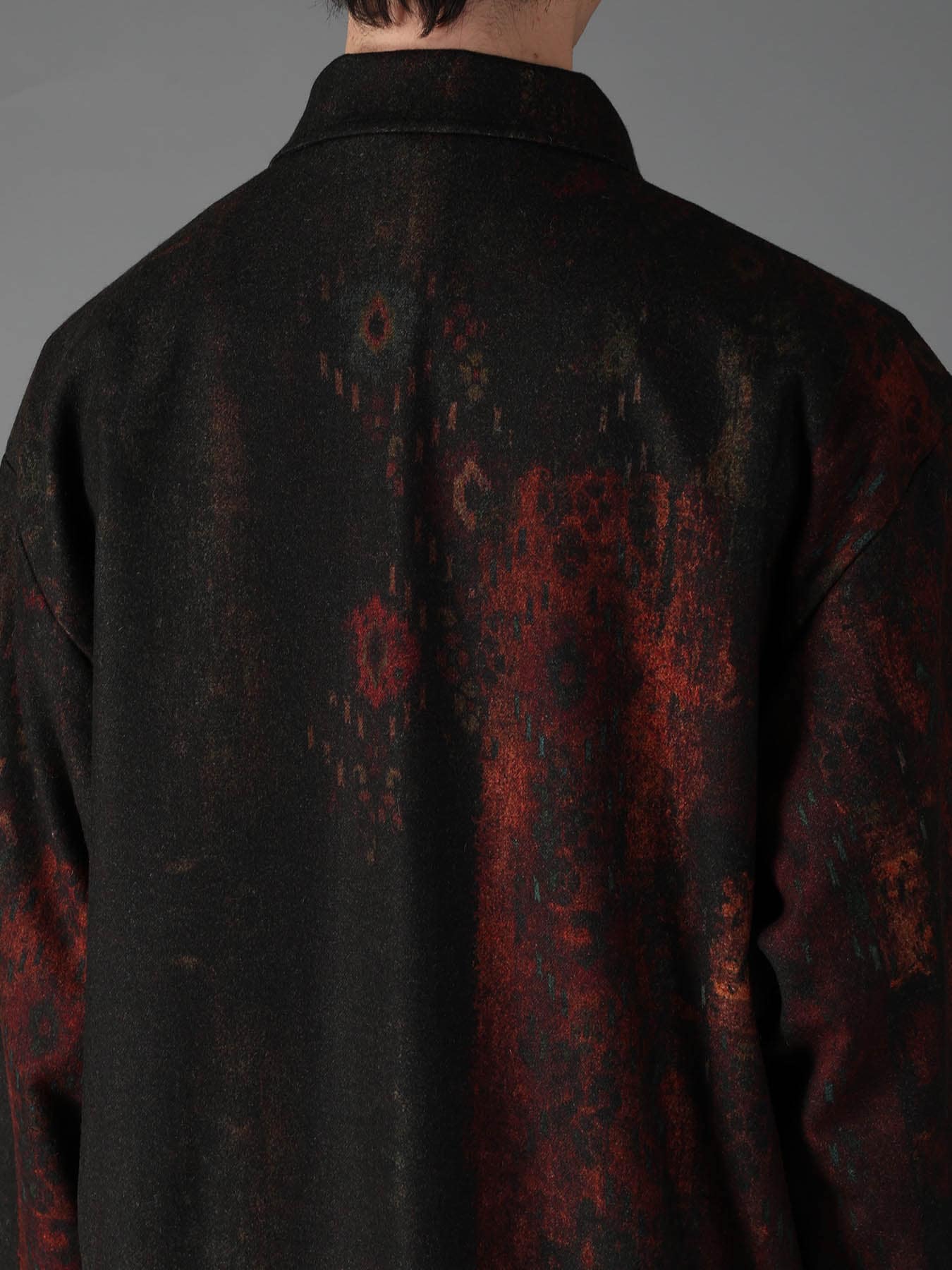 WOOL NYLON FLANNEL RUG PATTERN OUT-POCKET LONG COAT