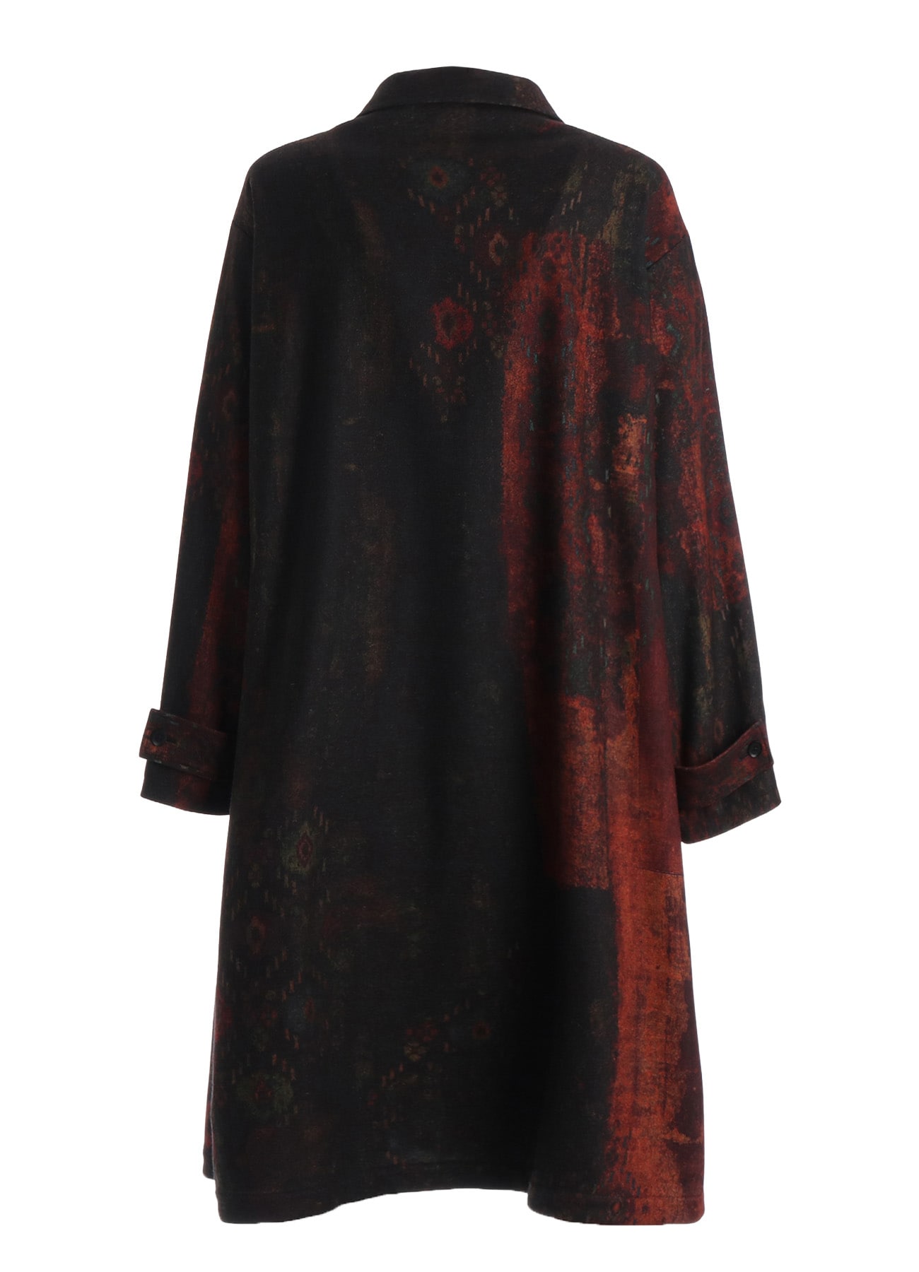 WOOL NYLON FLANNEL RUG PATTERN OUT-POCKET LONG COAT