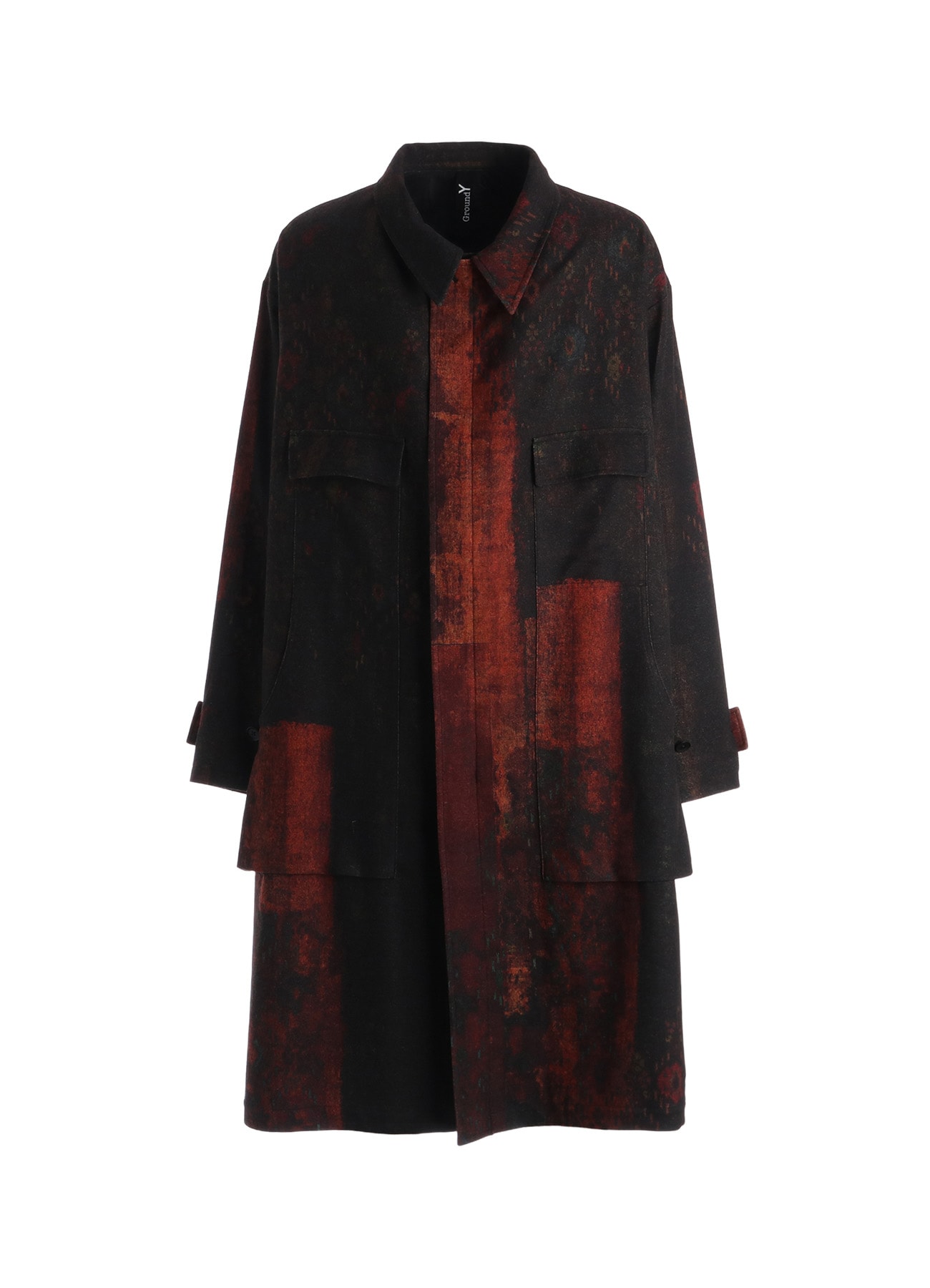 WOOL NYLON FLANNEL RUG PATTERN OUT-POCKET LONG COAT
