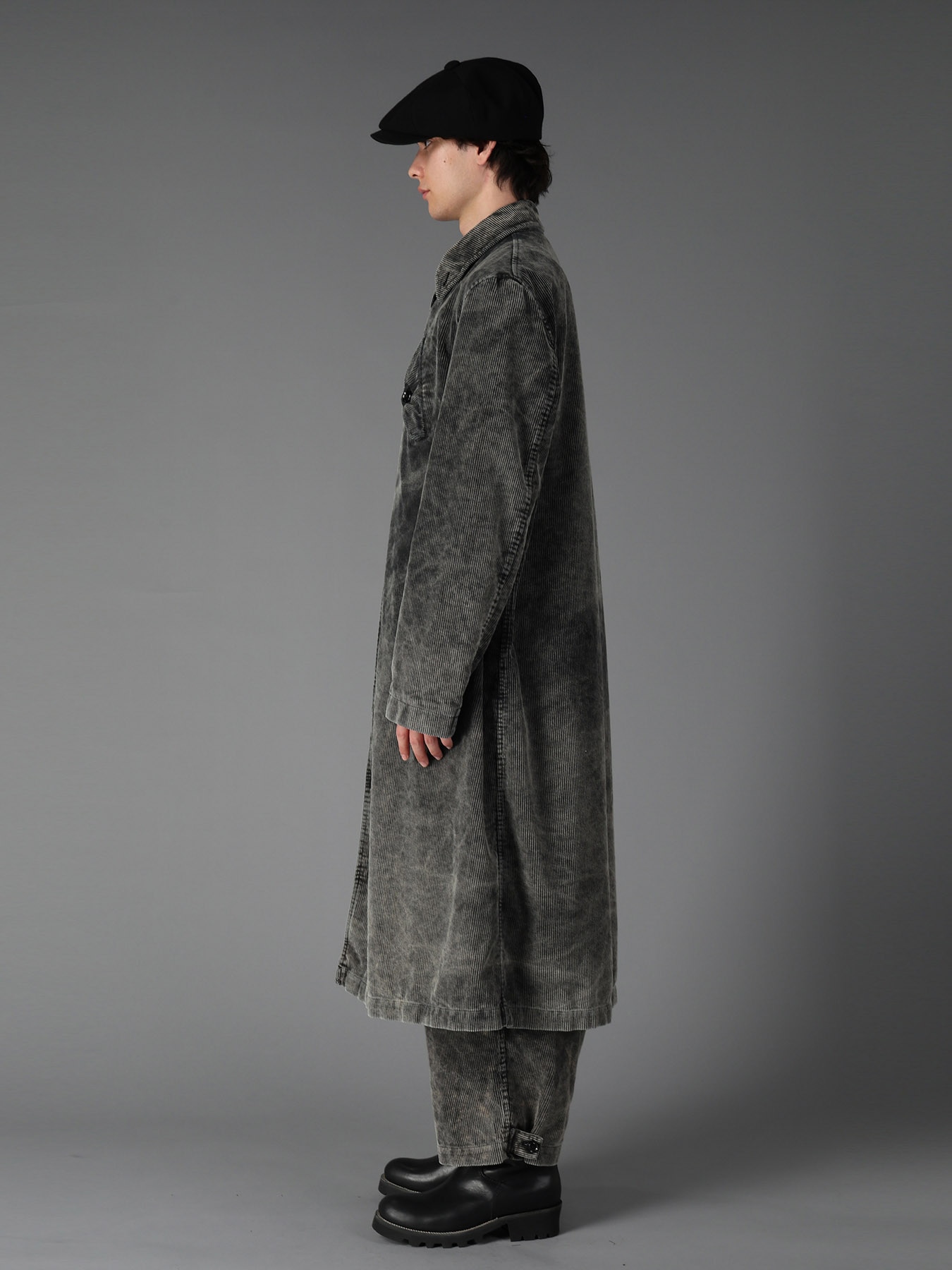 SULFUR-DYED CORDUROY CHEMICAL-BLEACH LONG COAT