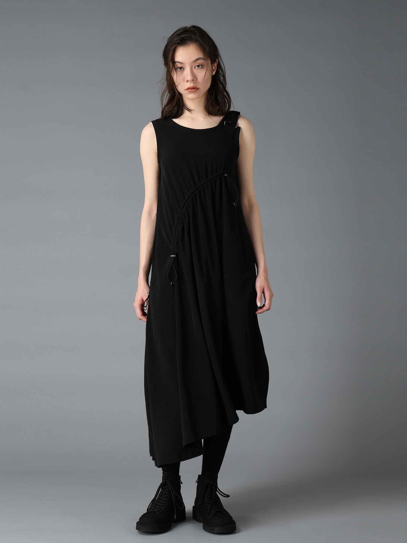 CREPE de CHINE ASYMMETRY DRAWCORD DRESS