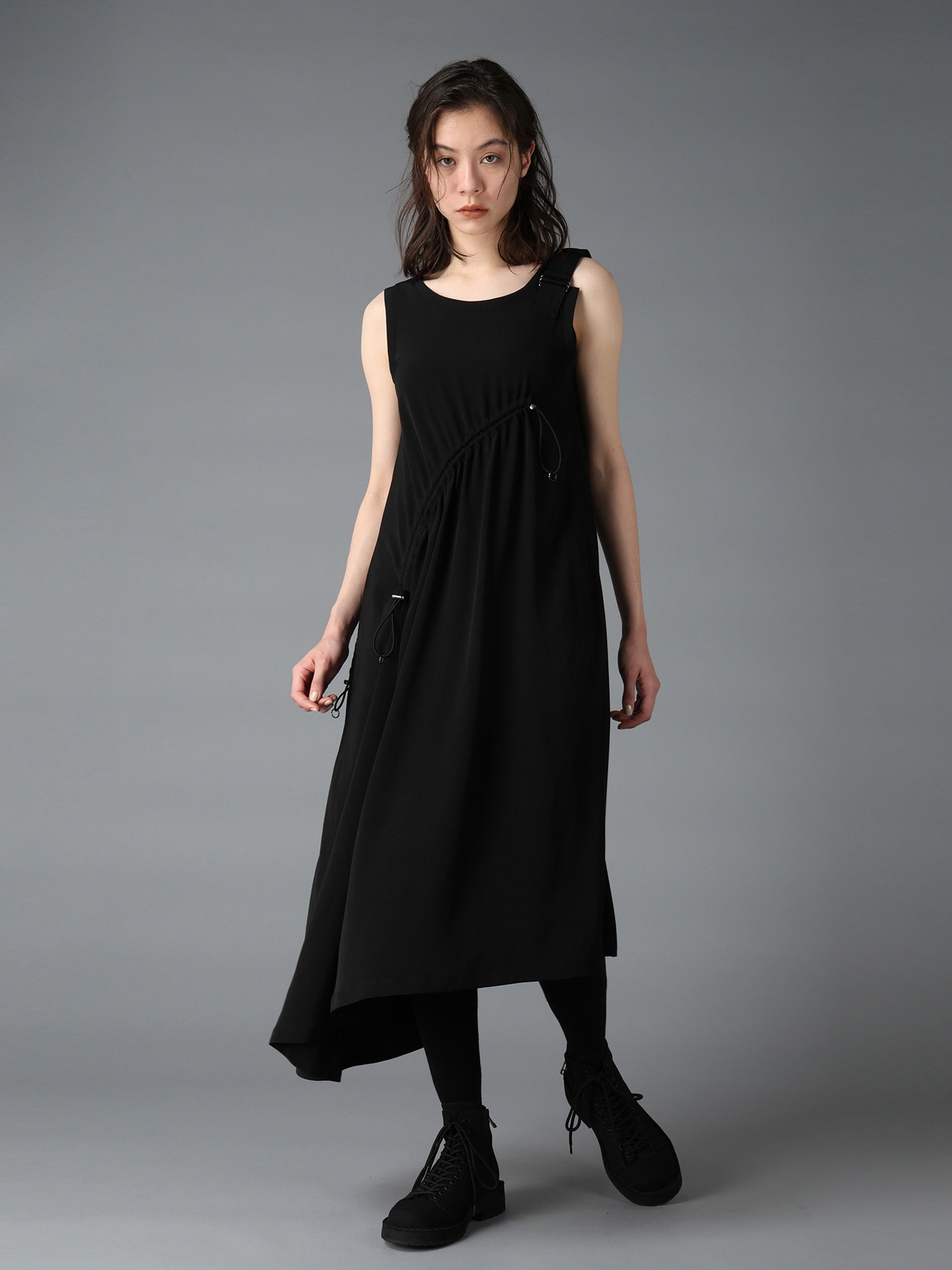 CREPE de CHINE ASYMMETRY DRAWCORD DRESS