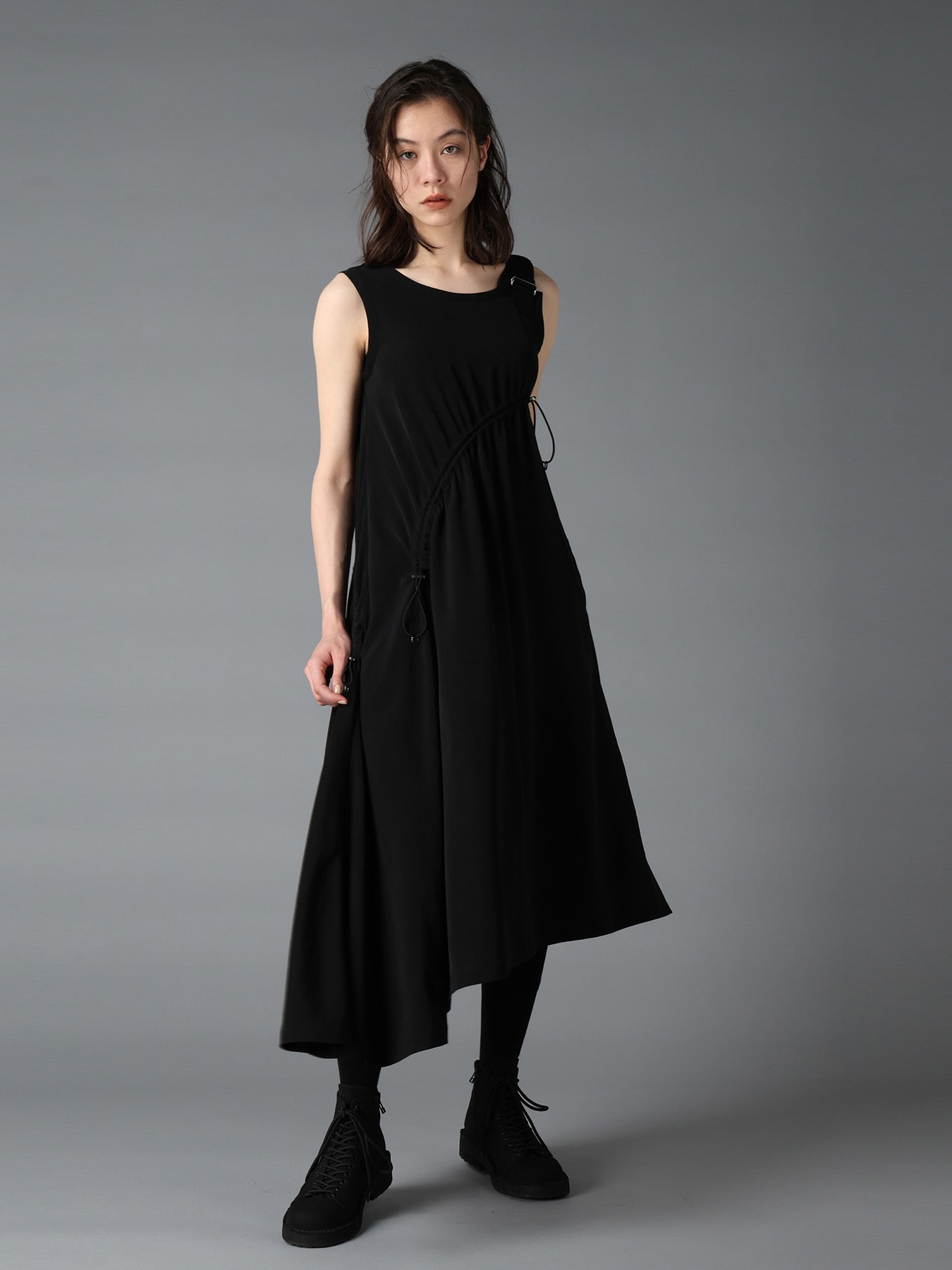 CREPE de CHINE ASYMMETRY DRAWCORD DRESS
