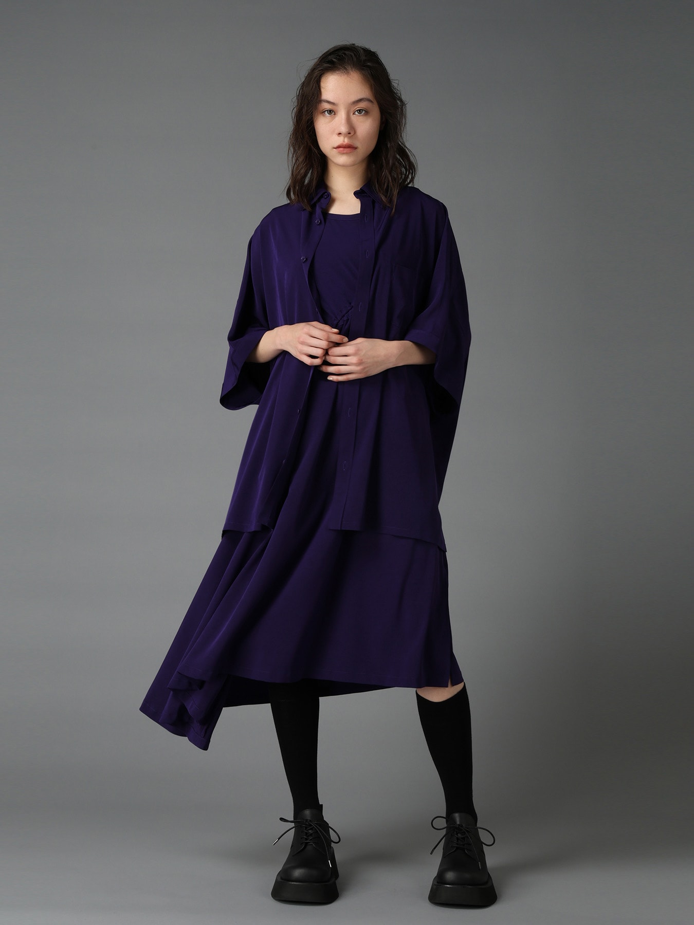 CREPE de CHINE ASYMMETRY DRAWCORD DRESS