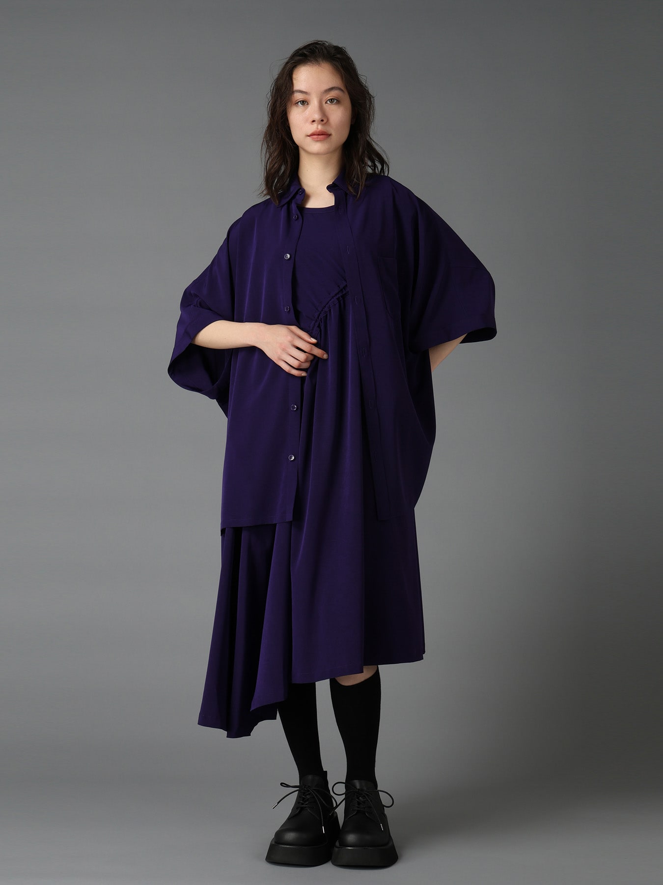 CREPE de CHINE ASYMMETRY DRAWCORD DRESS