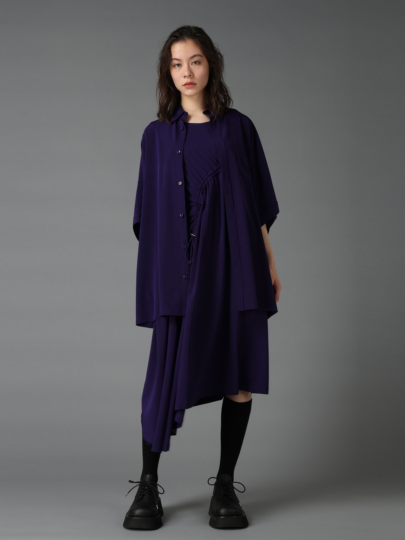 CREPE de CHINE ASYMMETRY DRAWCORD DRESS