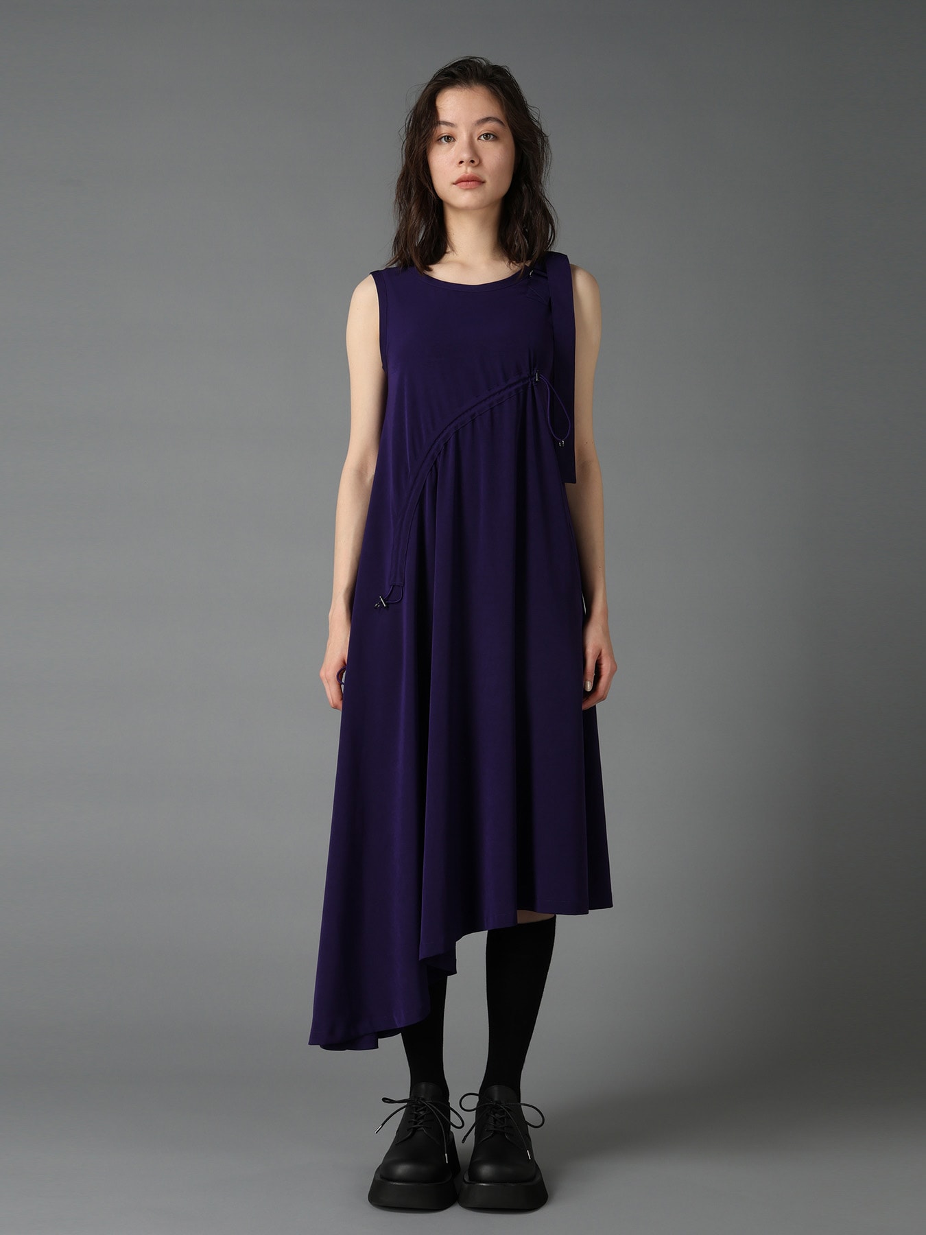 CREPE de CHINE ASYMMETRY DRAWCORD DRESS