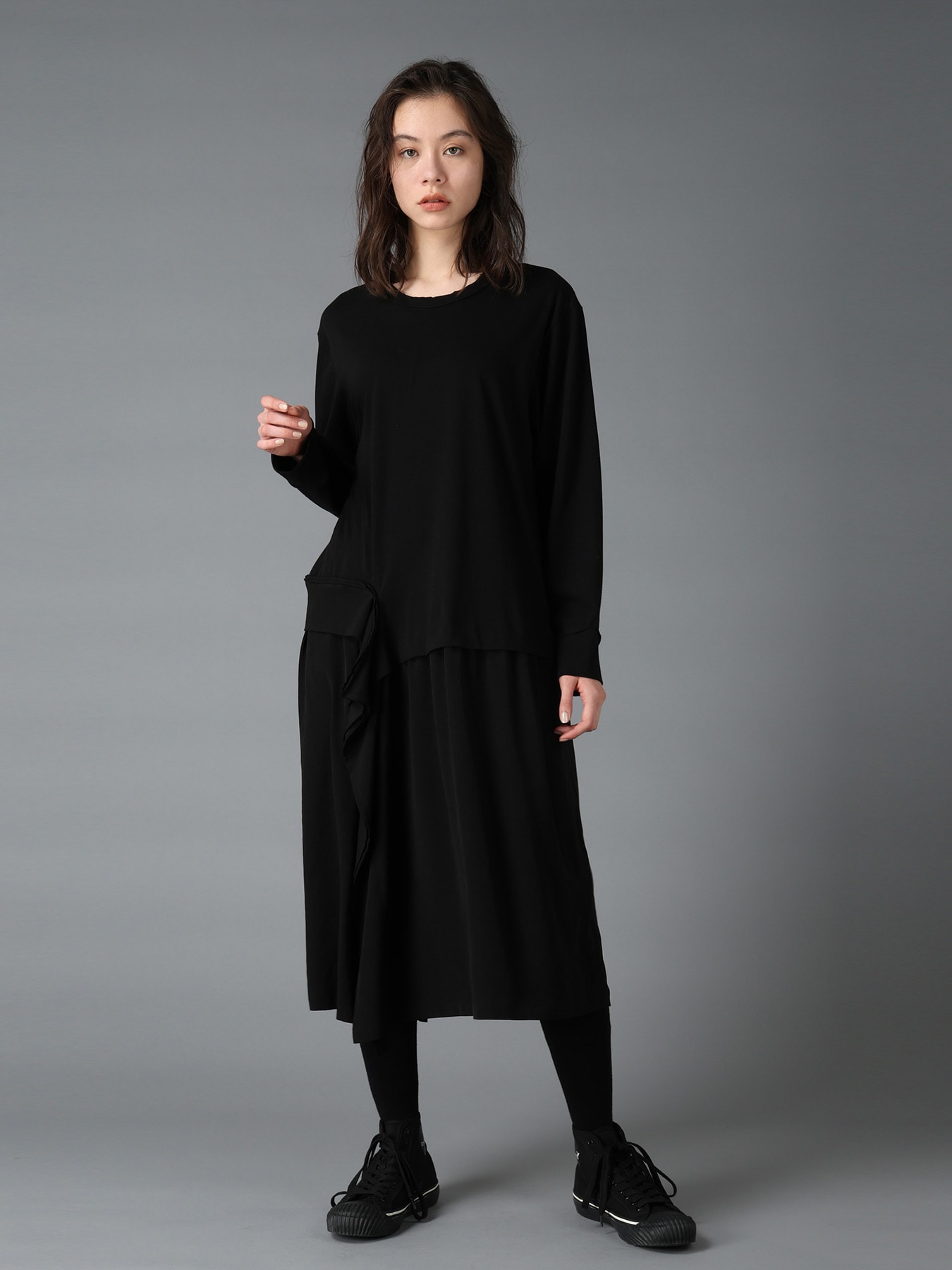 SILICON JERSEY+CREPE de CHINE PANEL LONG DRESS