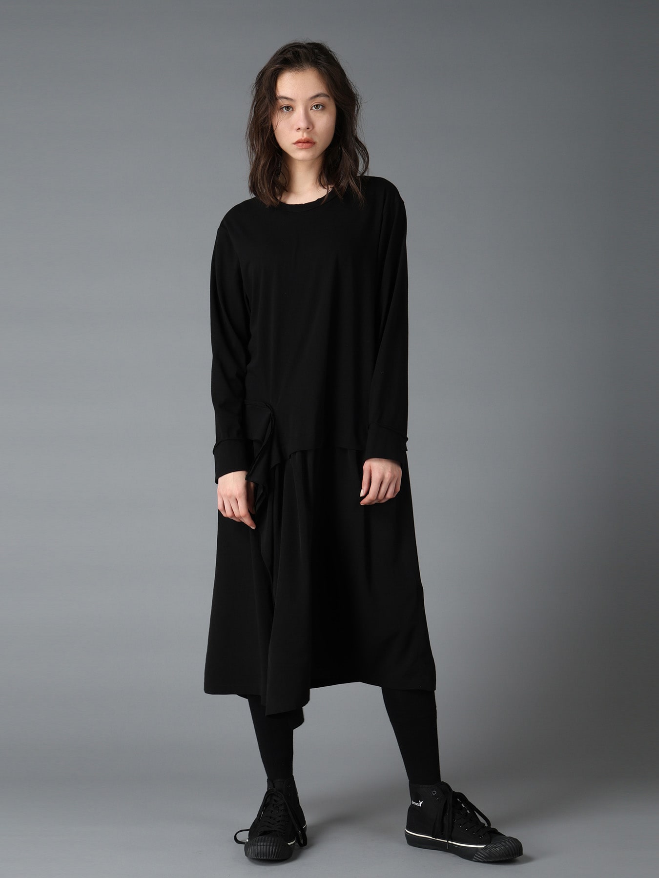 SILICON JERSEY+CREPE de CHINE PANEL LONG DRESS