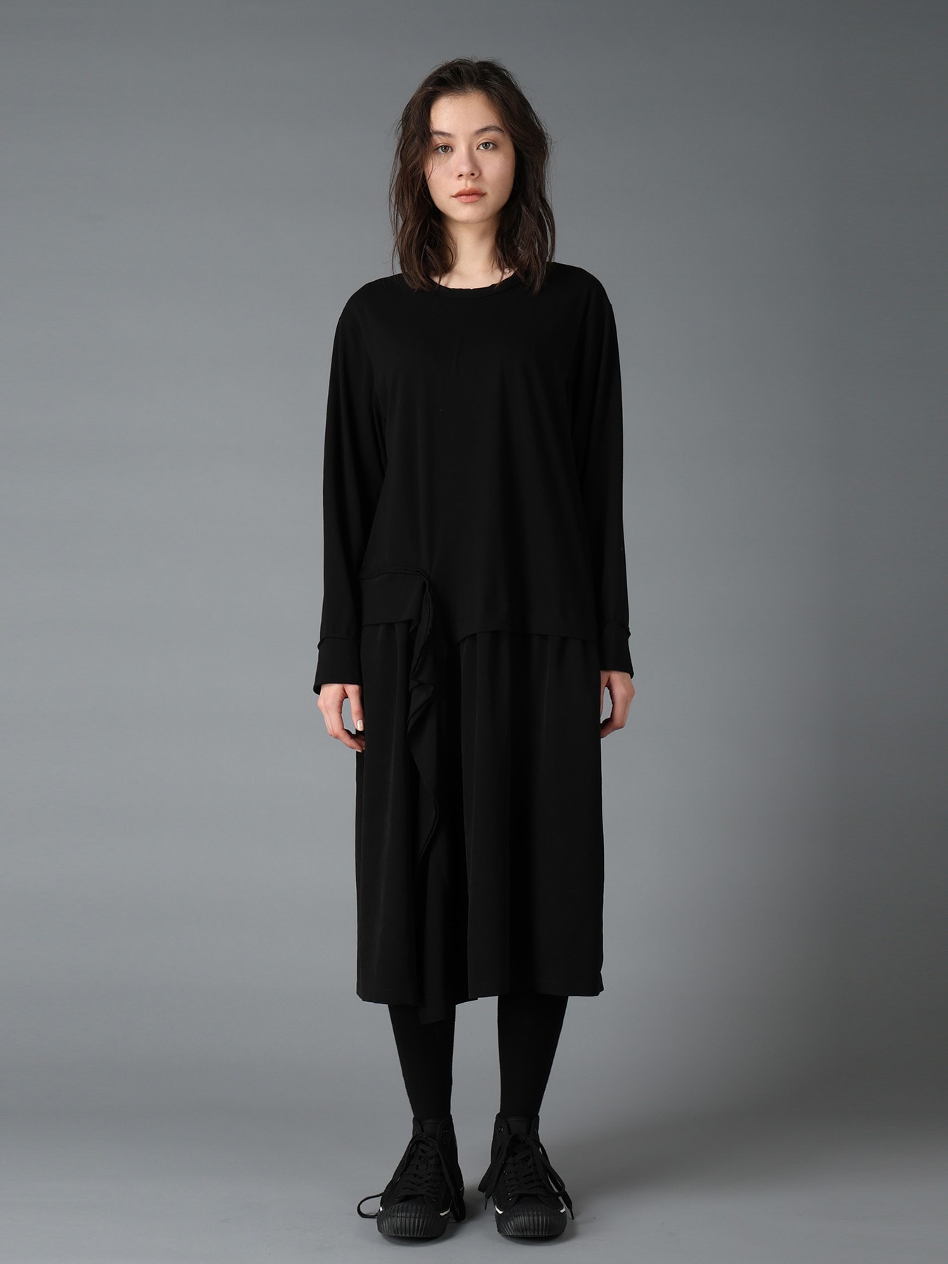 SILICON JERSEY+CREPE de CHINE PANEL LONG DRESS