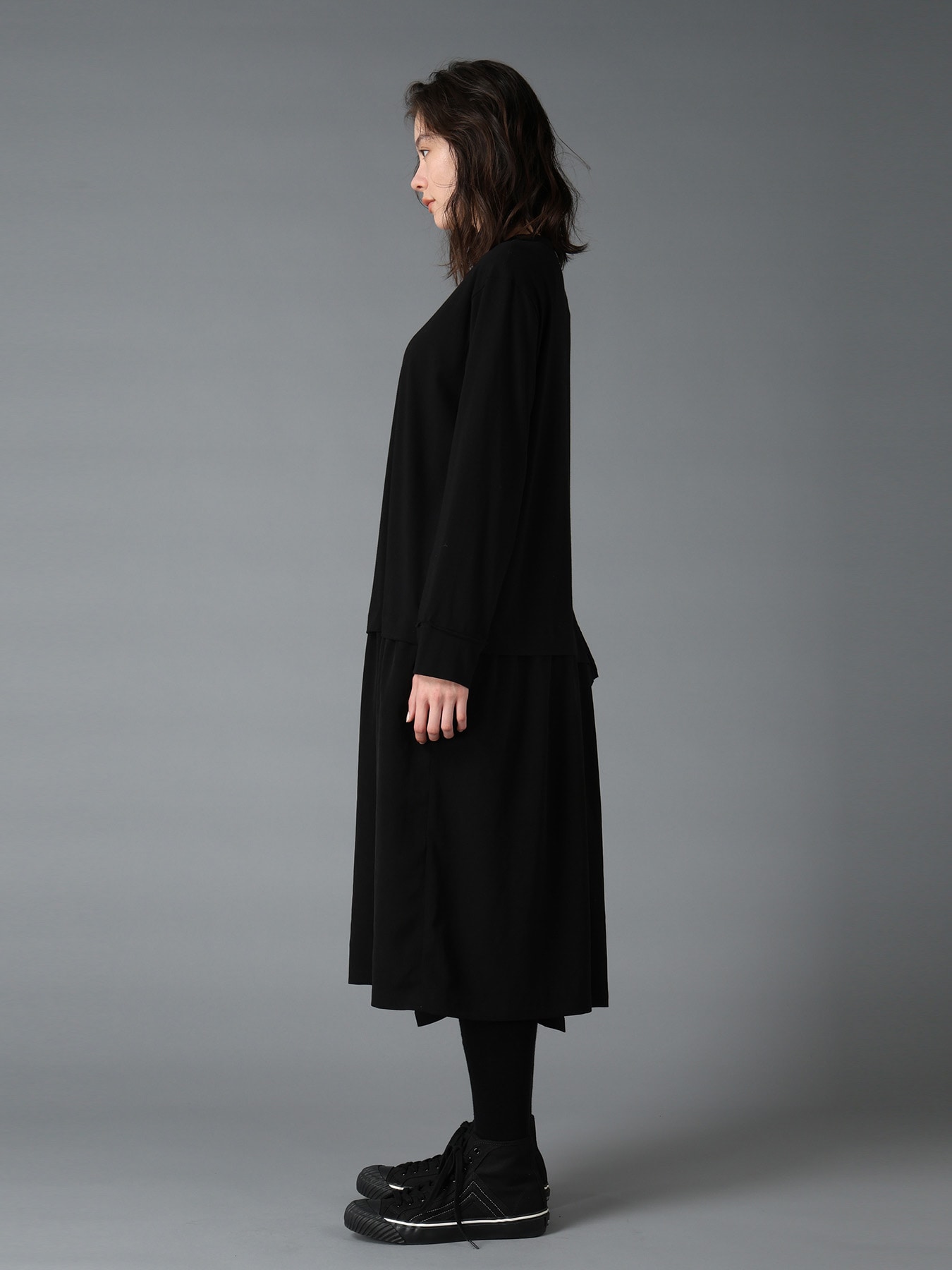 SILICON JERSEY+CREPE de CHINE PANEL LONG DRESS