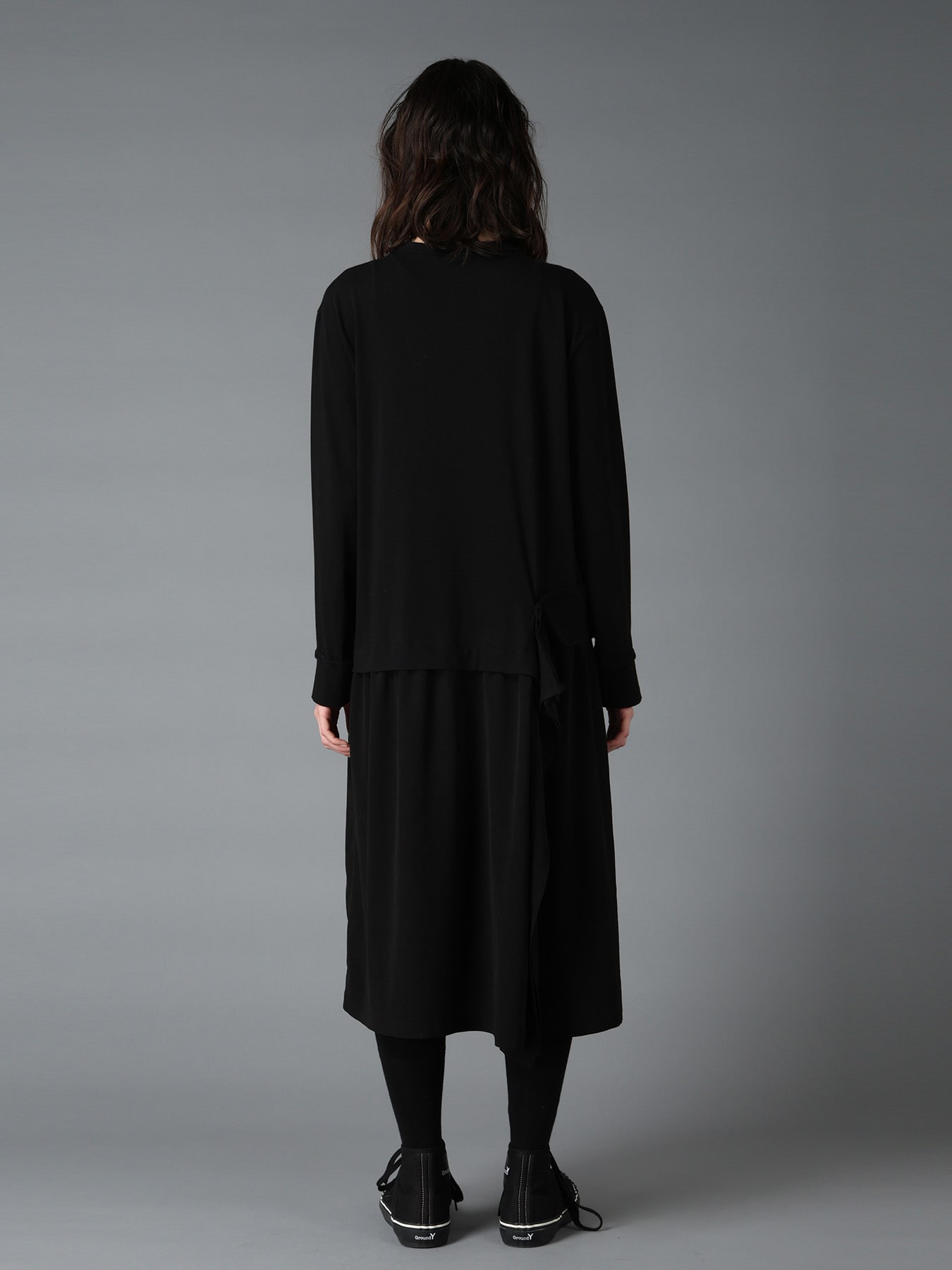 SILICON JERSEY+CREPE de CHINE PANEL LONG DRESS
