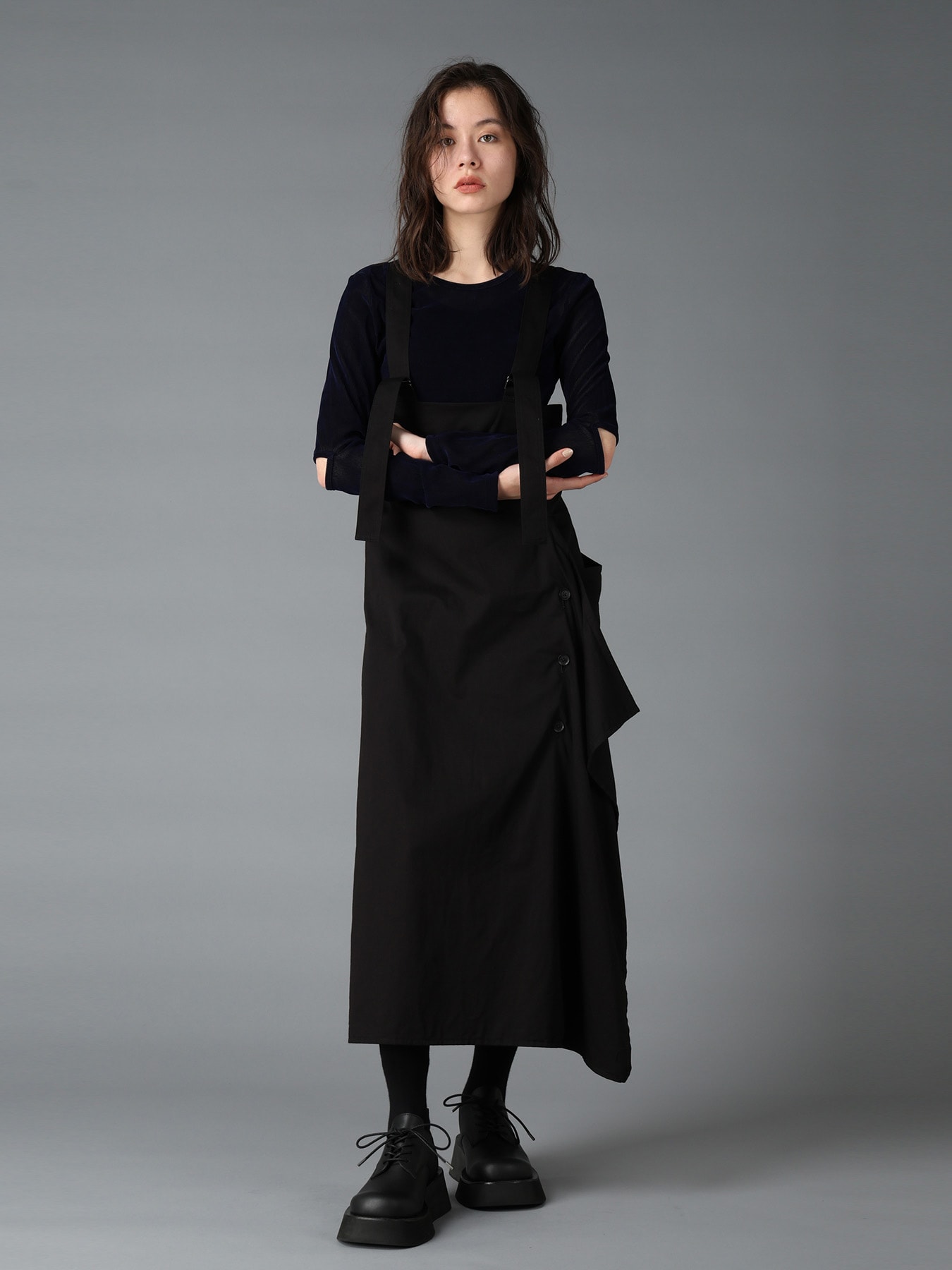 COTTON TWILL SUSPENDER DRAPED DRESS