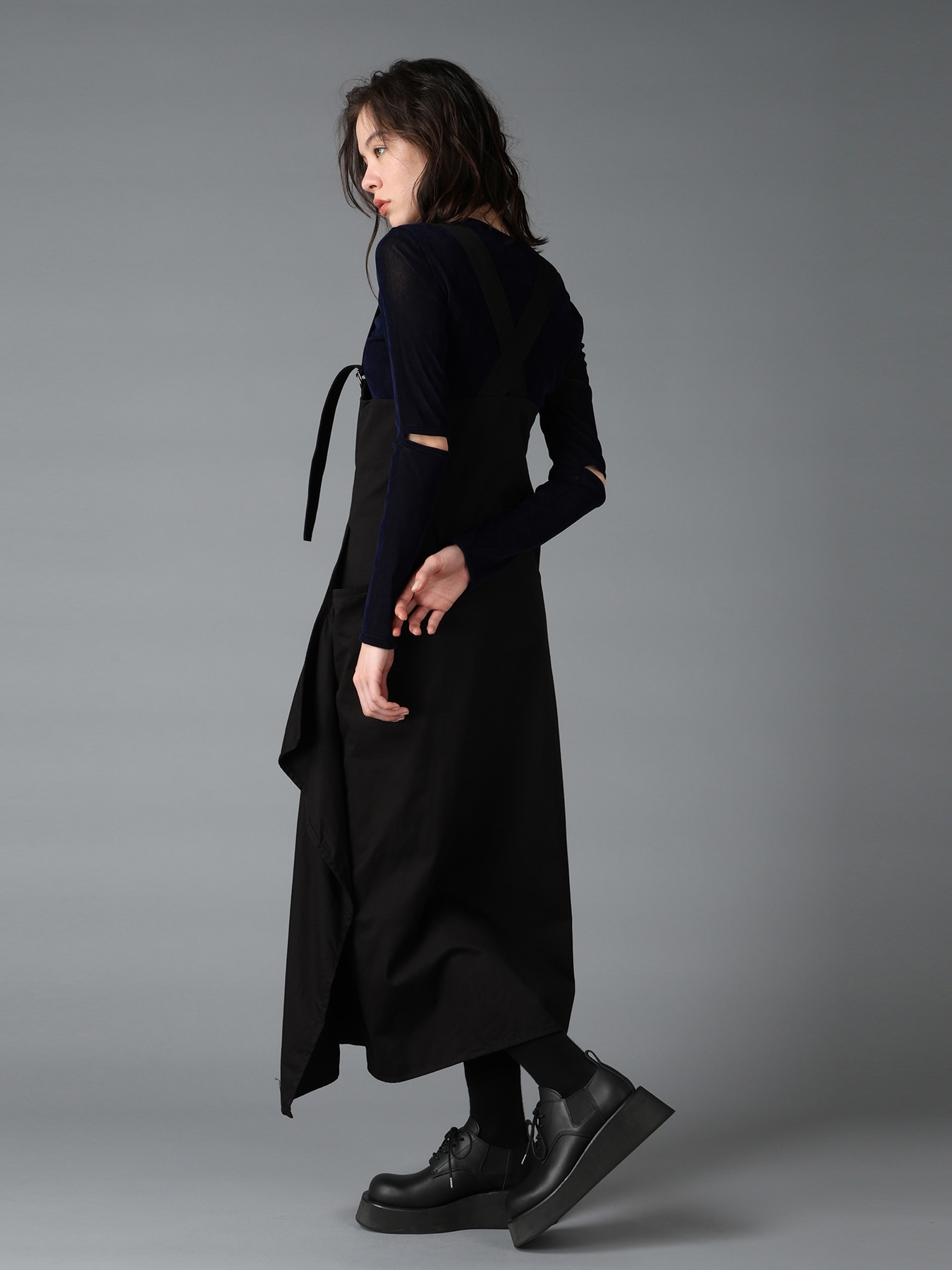 COTTON TWILL SUSPENDER DRAPED DRESS