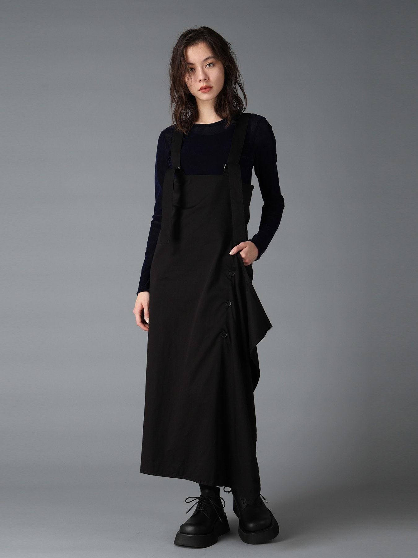 COTTON TWILL SUSPENDER DRAPED DRESS